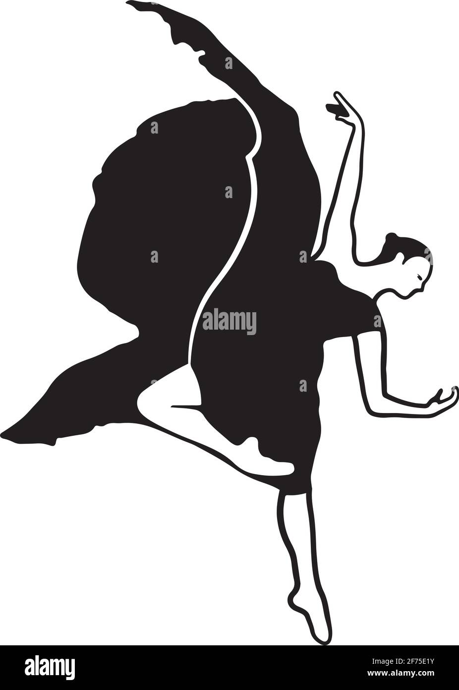 Ballerina Logo Silhouette dramatische Pose auf weißem Hintergrund Stock Vektor
