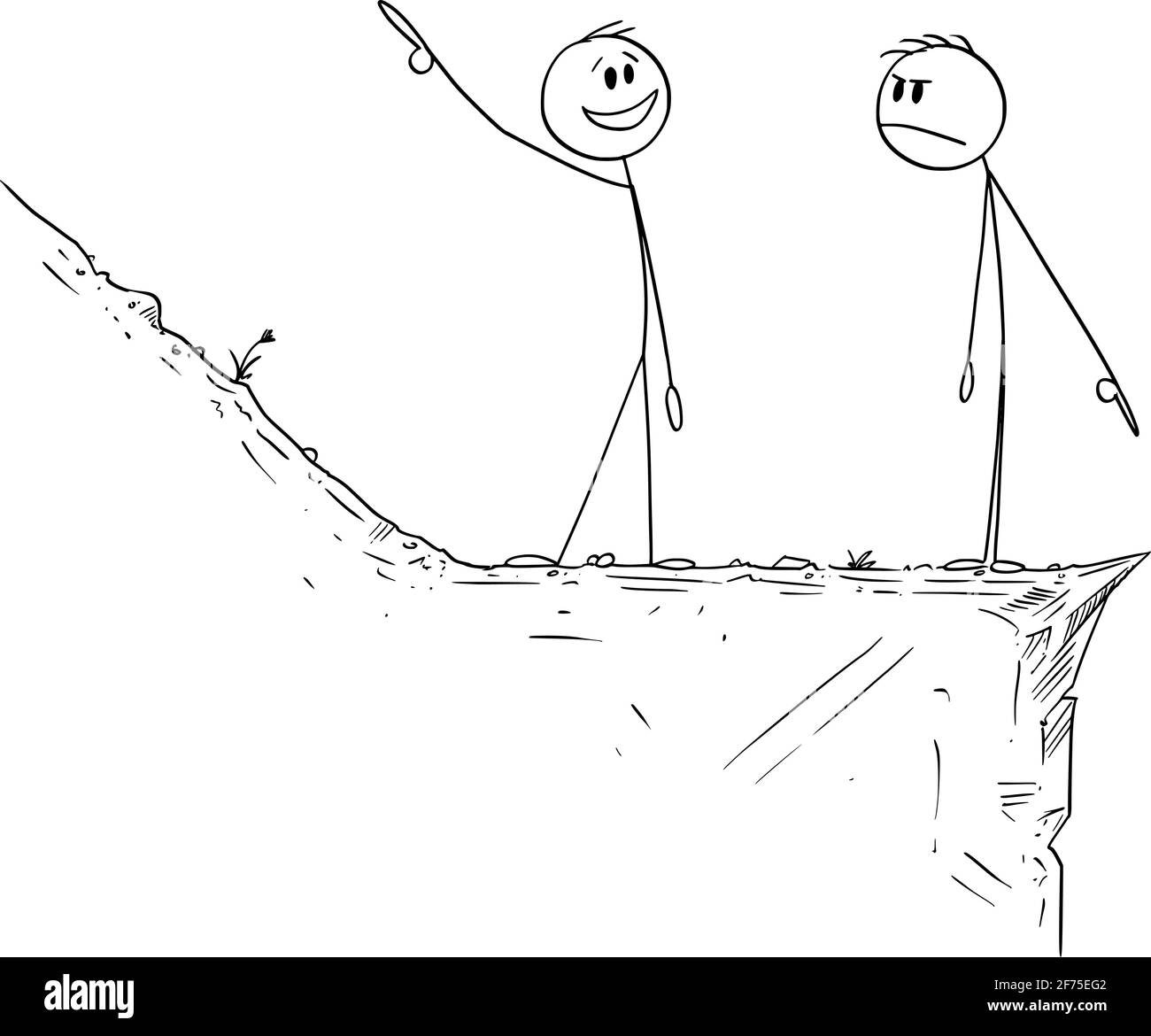 Optimismus und Pessimismus, Optimist und Pessimist, Way Up and Down, Vektor Cartoon Stick Figure Illustration Stock Vektor