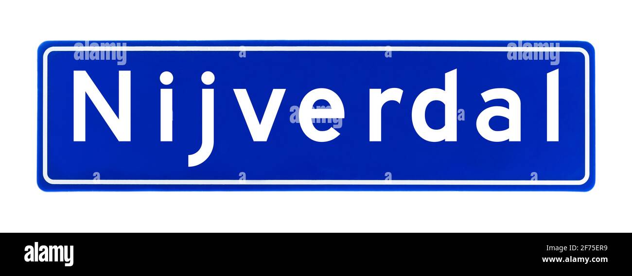 Stadtgrenze Zeichen von Nijverdal, die Niederlande isoliert auf einem weißen Hintergrund Stockfoto
