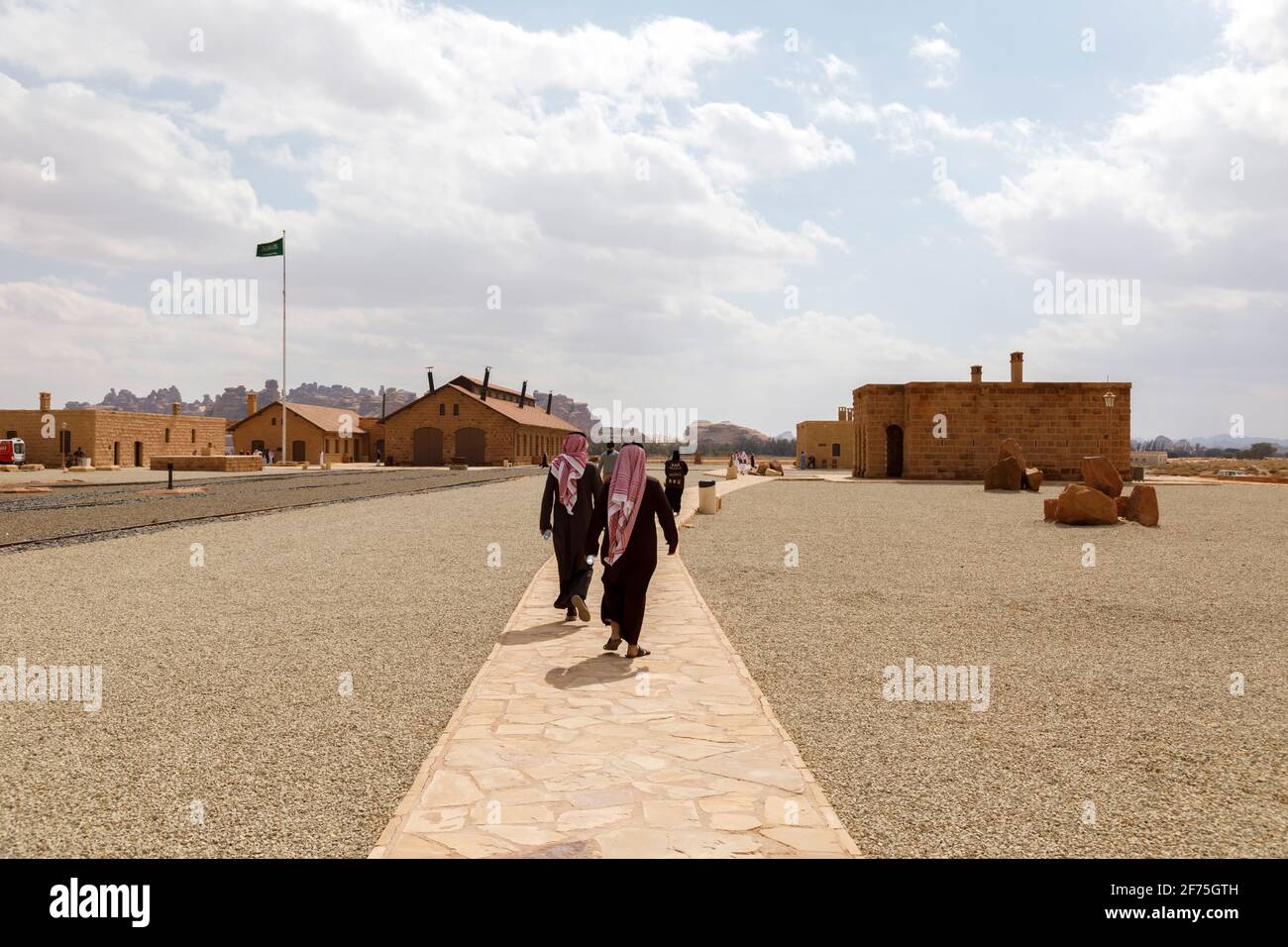 Al Ula, Saudi-Arabien, 19. Februar 2020: Restaurierter Hejaz-Eisenbahnzug, der vom Osmanischen Reich gebaut wurde und von T. E. Lawrence während der Welt explodiert wurde Stockfoto