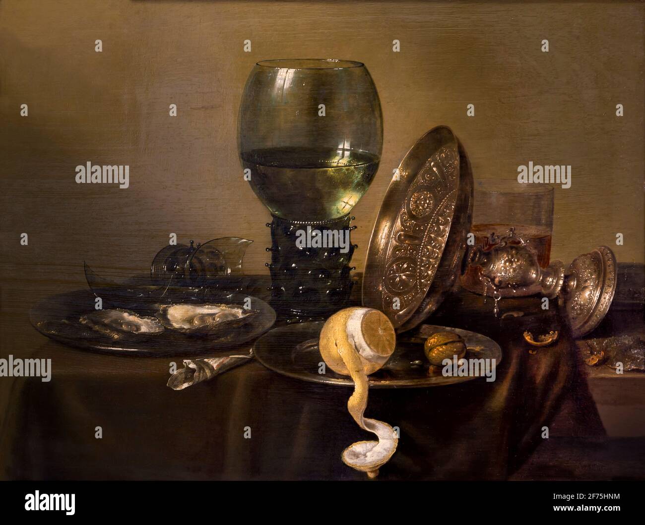 Stillleben mit Austern, ein Rummer, eine Zitrone und eine Silver Bowl von Willem Claesz Heda, 1634, Boijmans van Beuningen Museum, Rotterdam, Niederlande, Euro Stockfoto