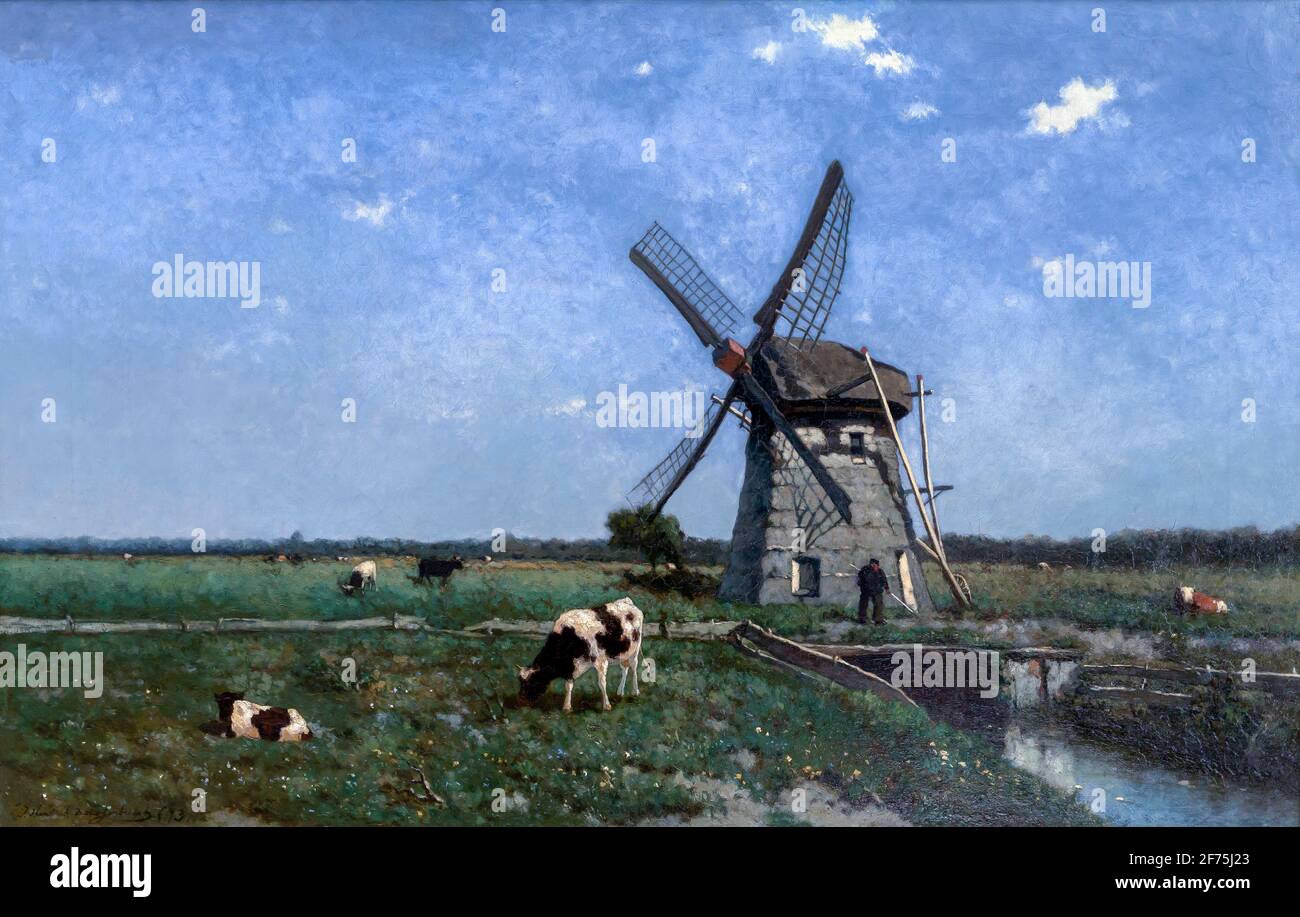 Landschaft mit Windmühle in der Nähe von Schiedam, von Johannes Hendrik Weissenbruch, 1873, Boijmans van Beuningen Museum, Rotterdam, Niederlande, Europa Stockfoto