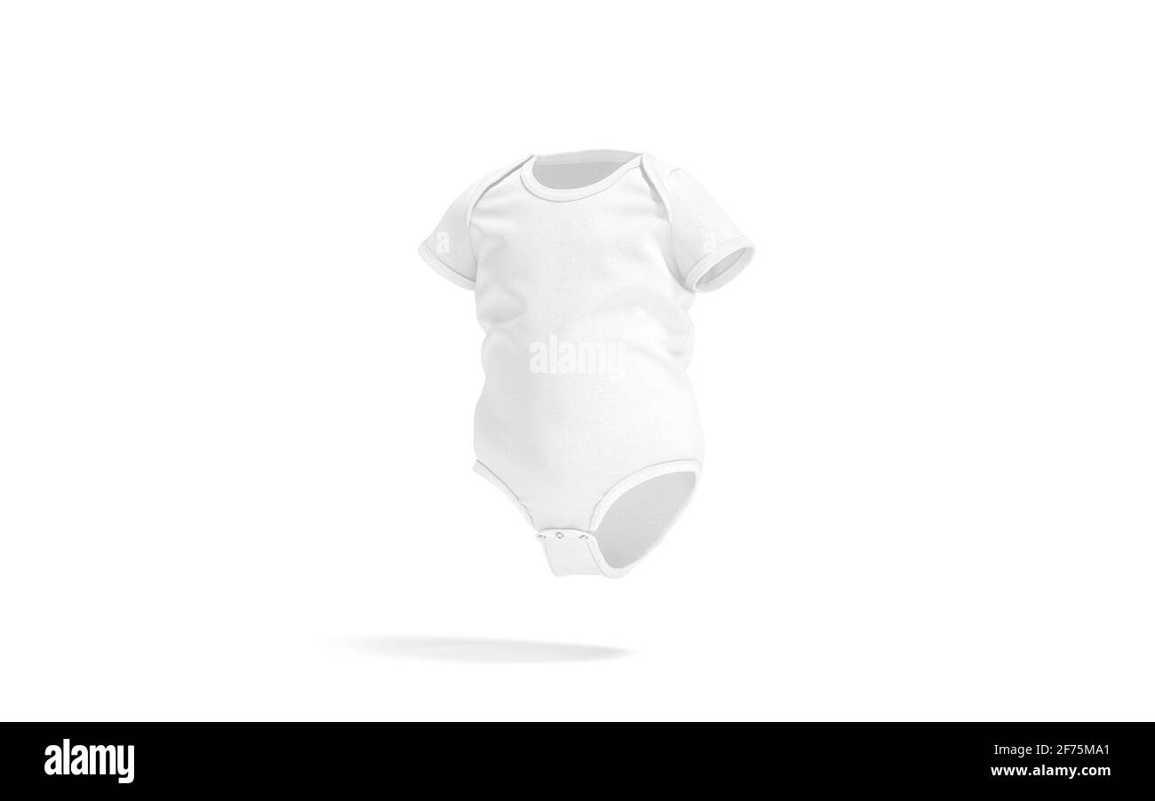 Blank weißer halbärmelige Baby-Bodysuit im Modell, Seitenansicht Stockfoto