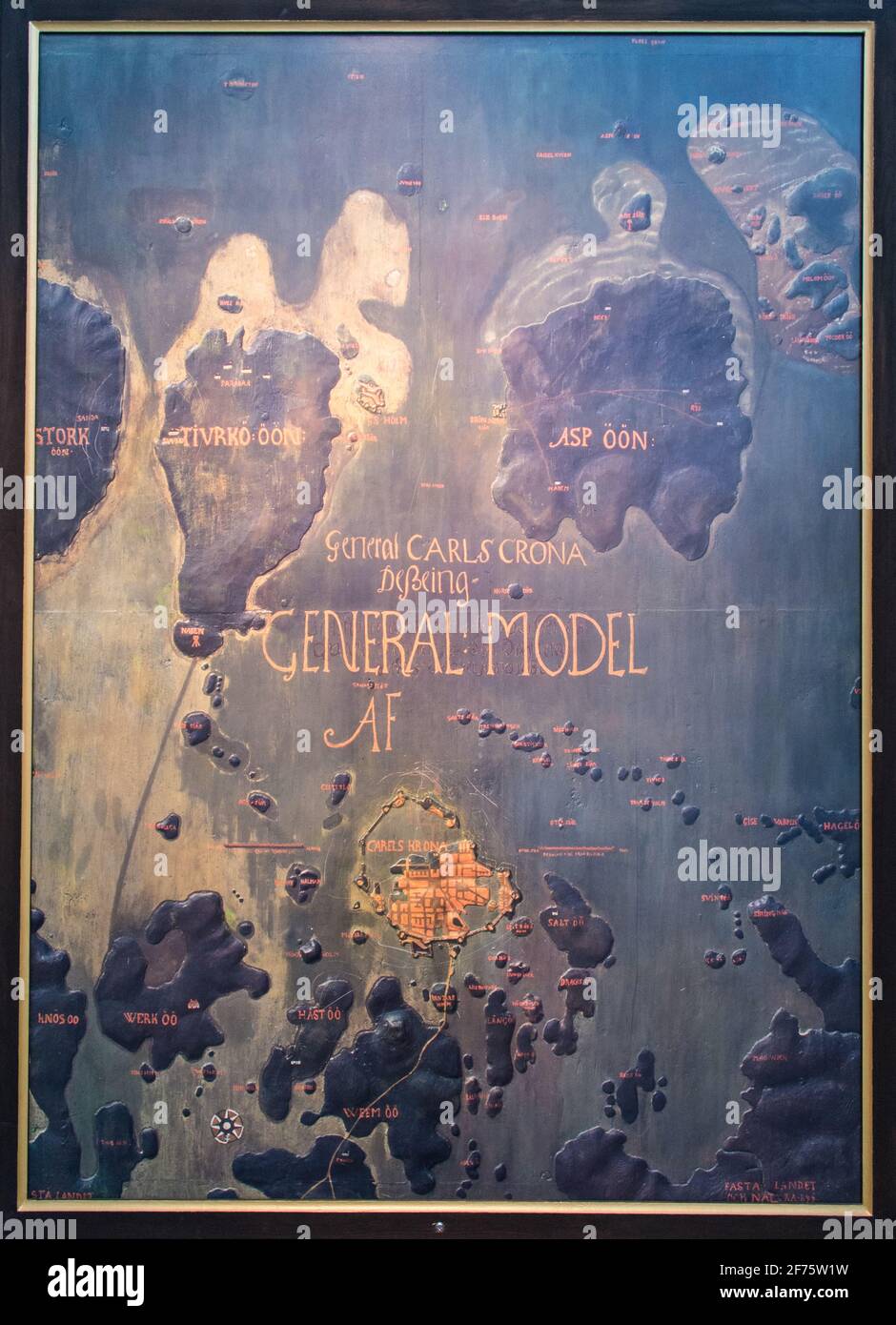 Historische Konturkarte des neuen schwedischen Marinestützpunkts Karlskrona. Stockfoto