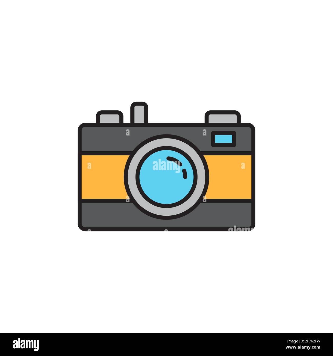 Kamerasymbol auf farbigem Hintergrund isoliert. Symbol für Fotokamera. Zeichnung im Vintage-Stil. Vektorgrafik Stock Vektor