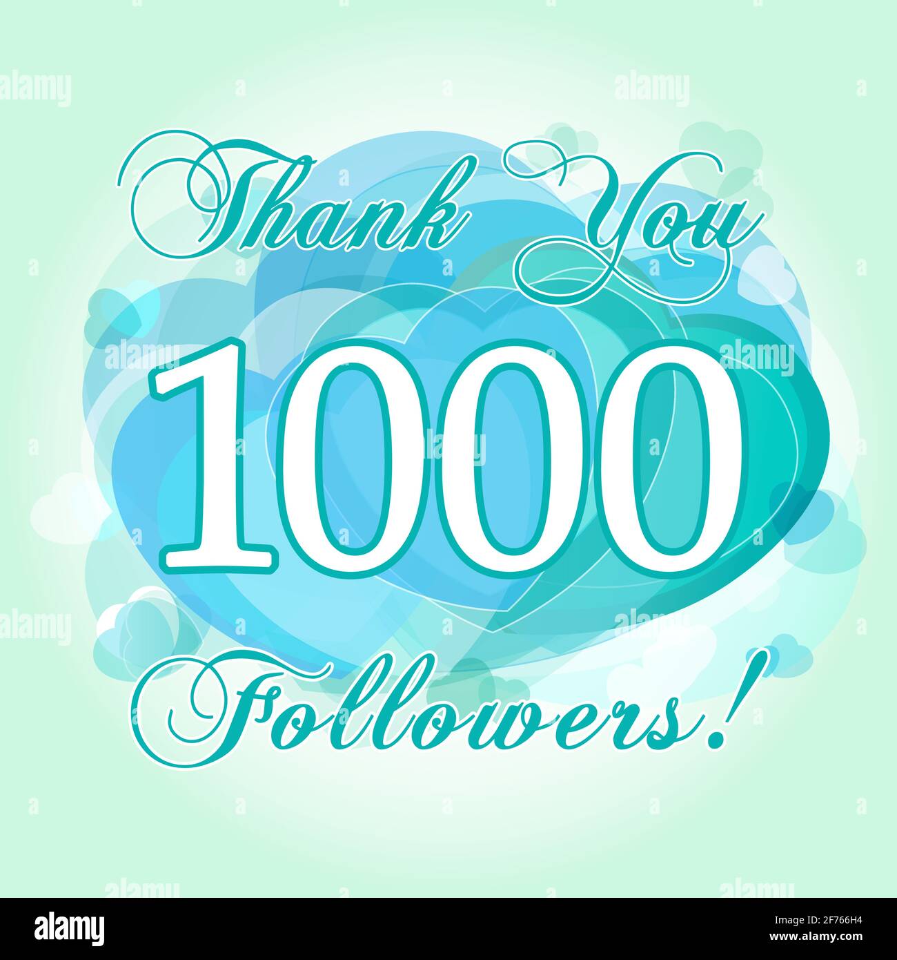 Danke 1000 Follower-Karte. Das Dankesbild für Netzwerkfreunde, Likes und Follower Danke. Tausend oder Millionen Zahlen, Herzen. Congrat Stock Vektor
