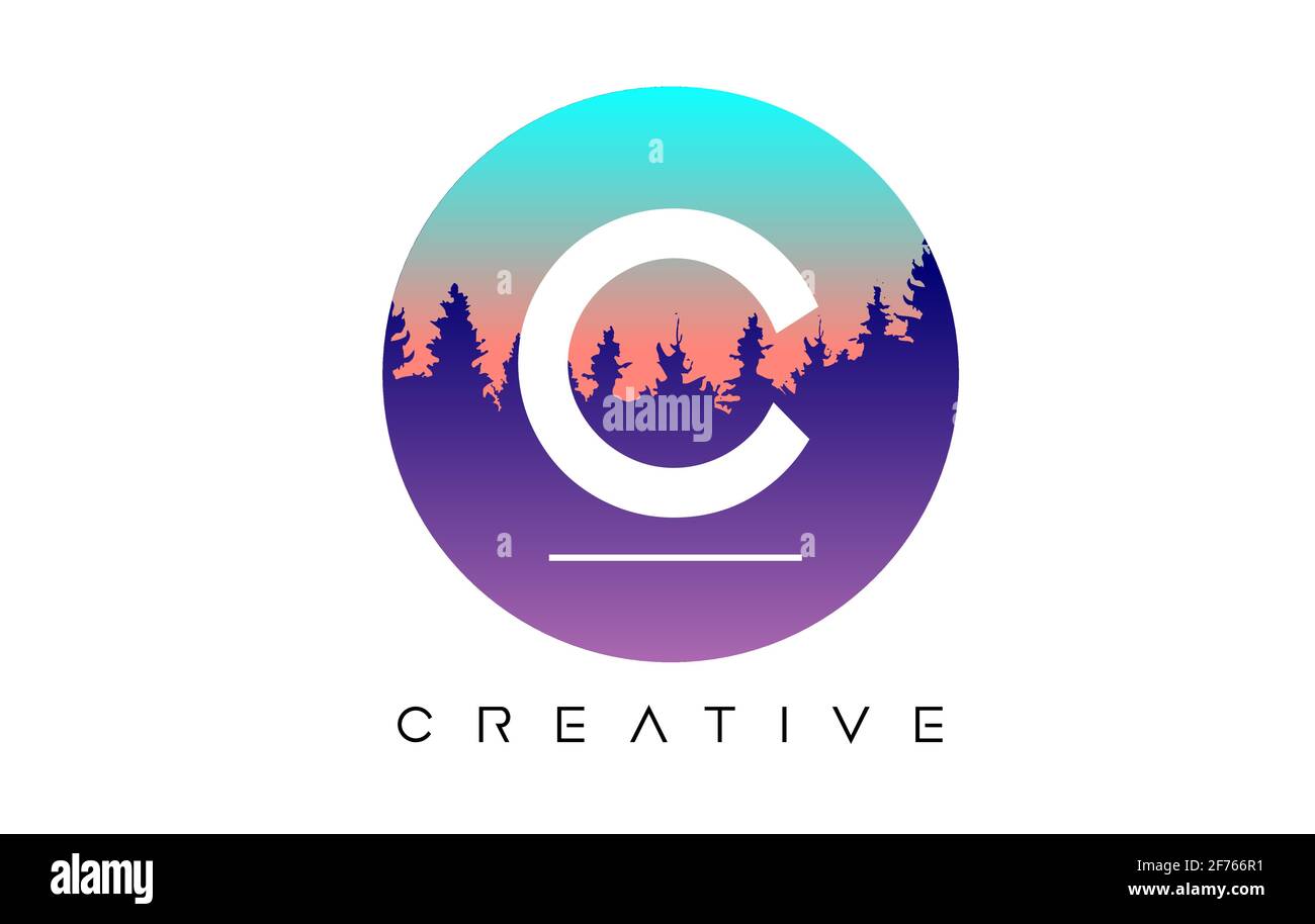 Kreatives CBuchstabenLogoDesign mit KiefernwaldVektorformen Und