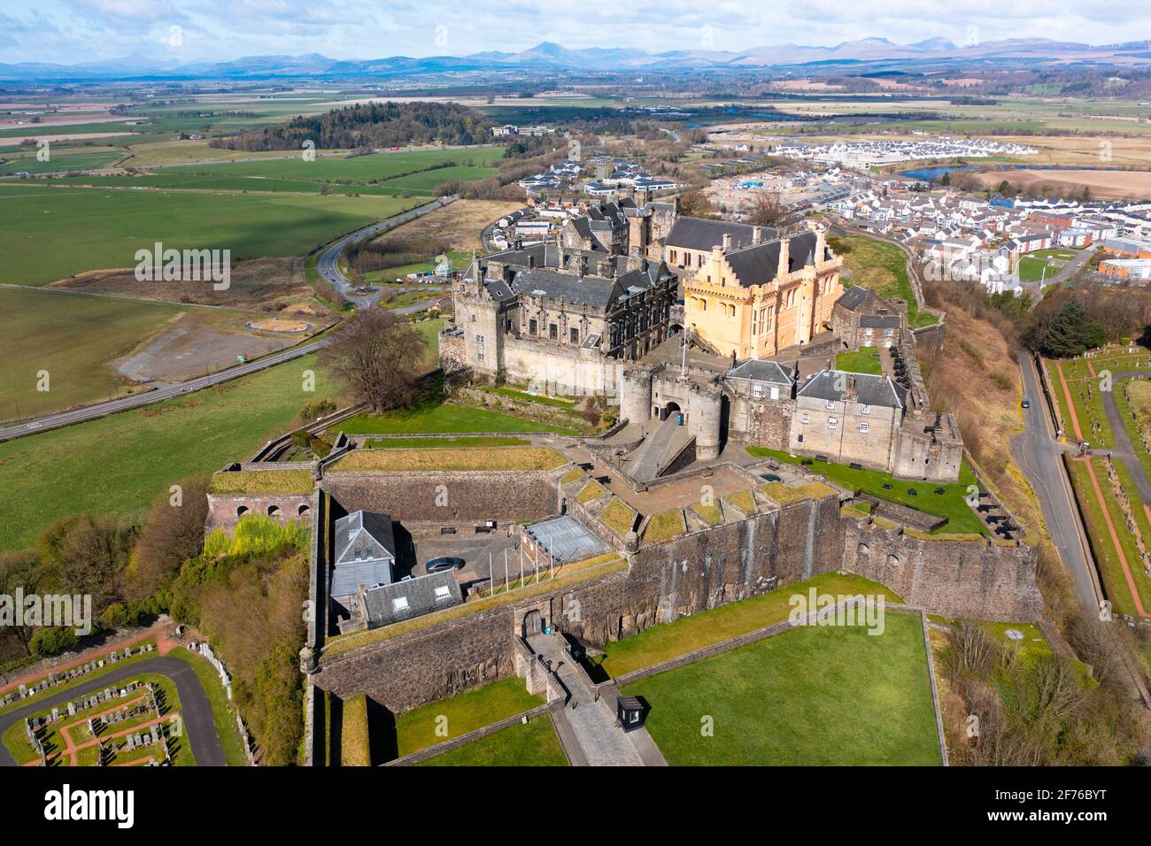 Luftaufnahme von der Drohne von Stirling Castle in Stirling, Schottland, Großbritannien Stockfoto