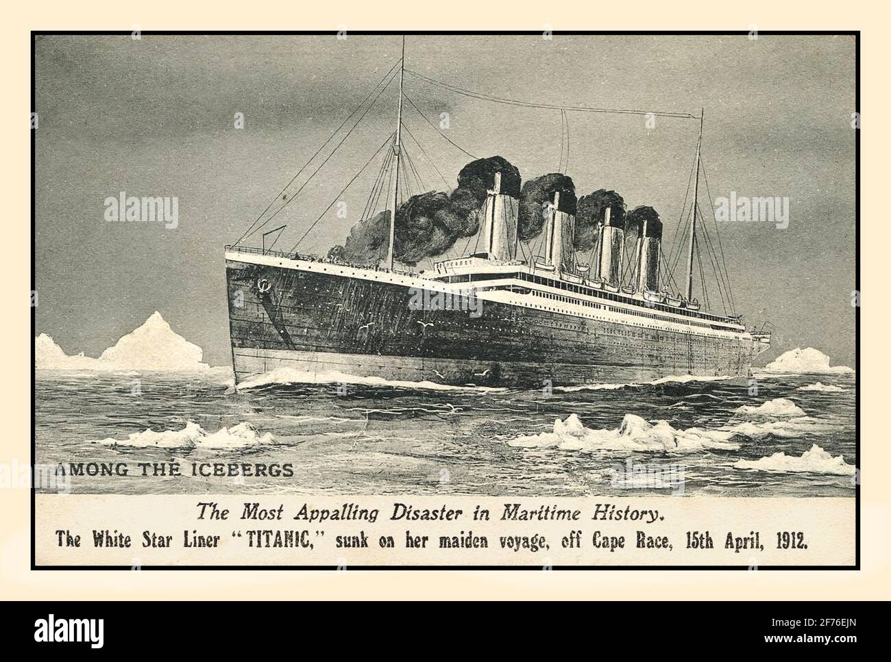 Titanic Postkarte mit Bezug auf die Katastrophe des Untergangs der White Star Ocean Liner RMS Titanic 15. April 1912 Stockfoto