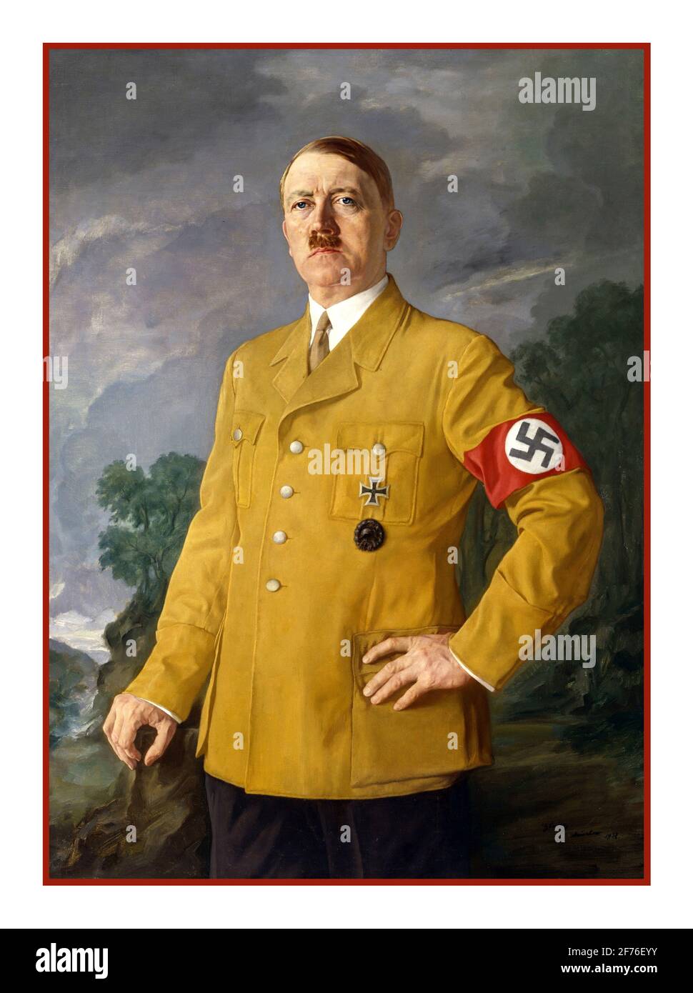 Adolf Hitler ÖLGEMÄLDE der Führer Gemälde Adolf Hitler Portrait Gemälde von Adolf Hitler in Uniform mit Hakenkreuz-Armband von Heinrich Knirr Österreicher Geboren deutscher Maler 1937 Stockfoto