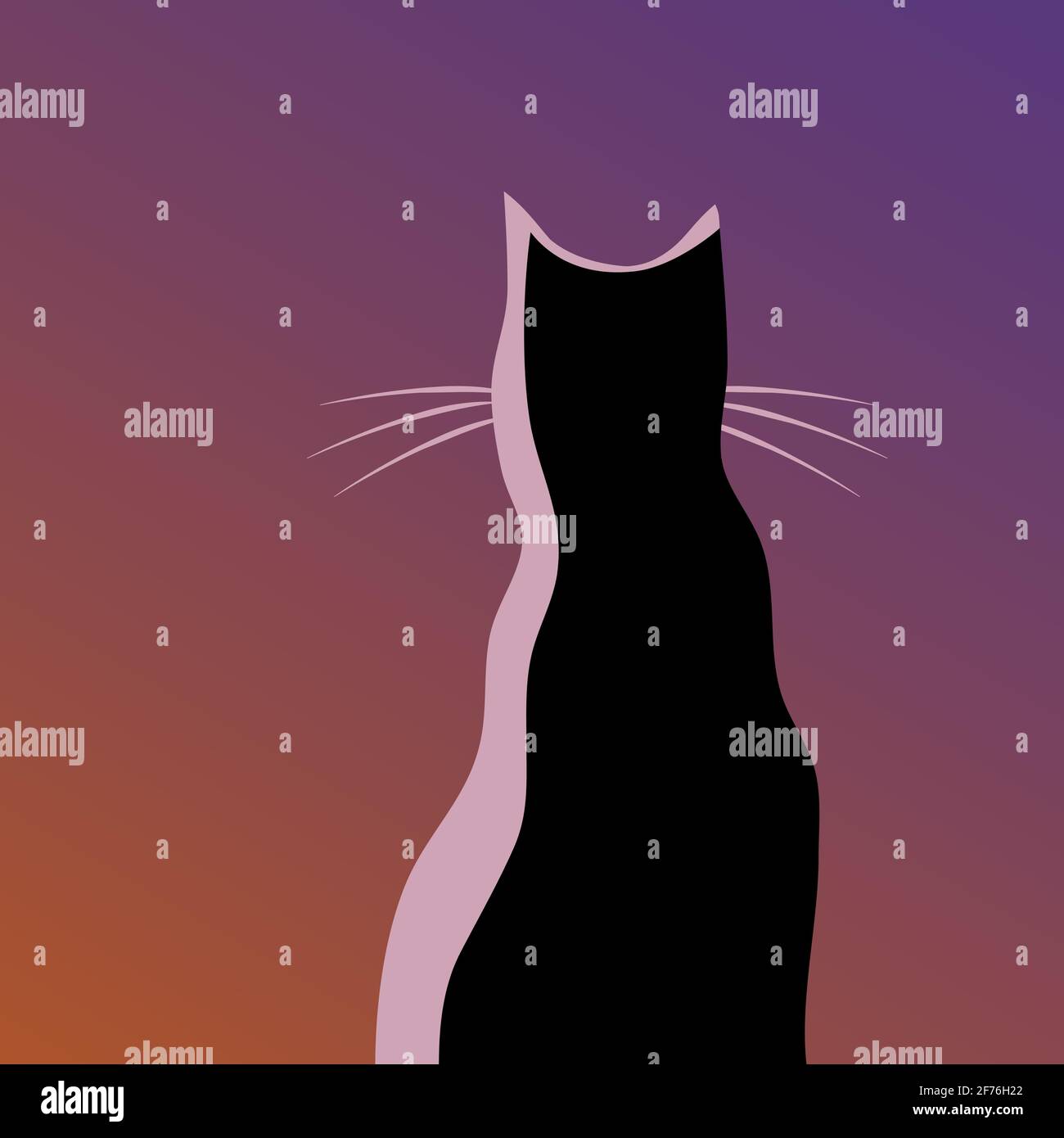 Dunkle Silhouette einer Cartoon-Katze vor dem Hintergrund des Abendhimmels. Vektorgrafik Stock Vektor