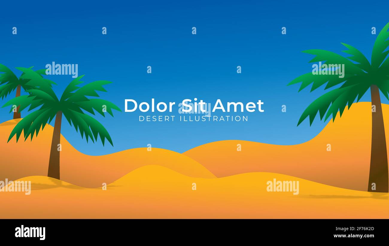 Vektor-Illustration der sonnigen Wüste mit Palmen und sauberen blauen Himmel. Minimaler Natur Landschaft Hintergrund Design-Konzept. Stock Vektor