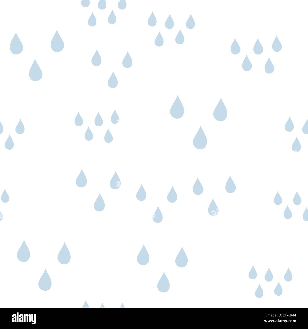 Nahtloses, zufälliges Baby-Muster mit blauen Wassertropfen auf weißem Hintergrund. Natur, Flüssigkeit, Regenmuster. Vektorgrafik. Cartoon-Regenwetter Stock Vektor