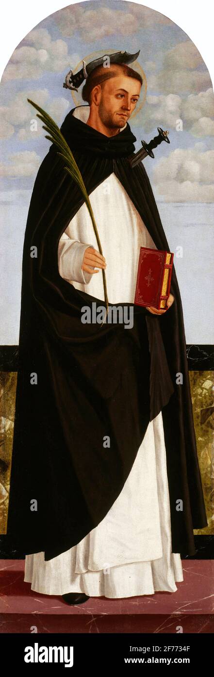 St. Peter Martyr von Verona durch den italienischen Maler, Vittore 1465-1525/1526), Öl auf Platte, c. 1505-14 Stockfoto
