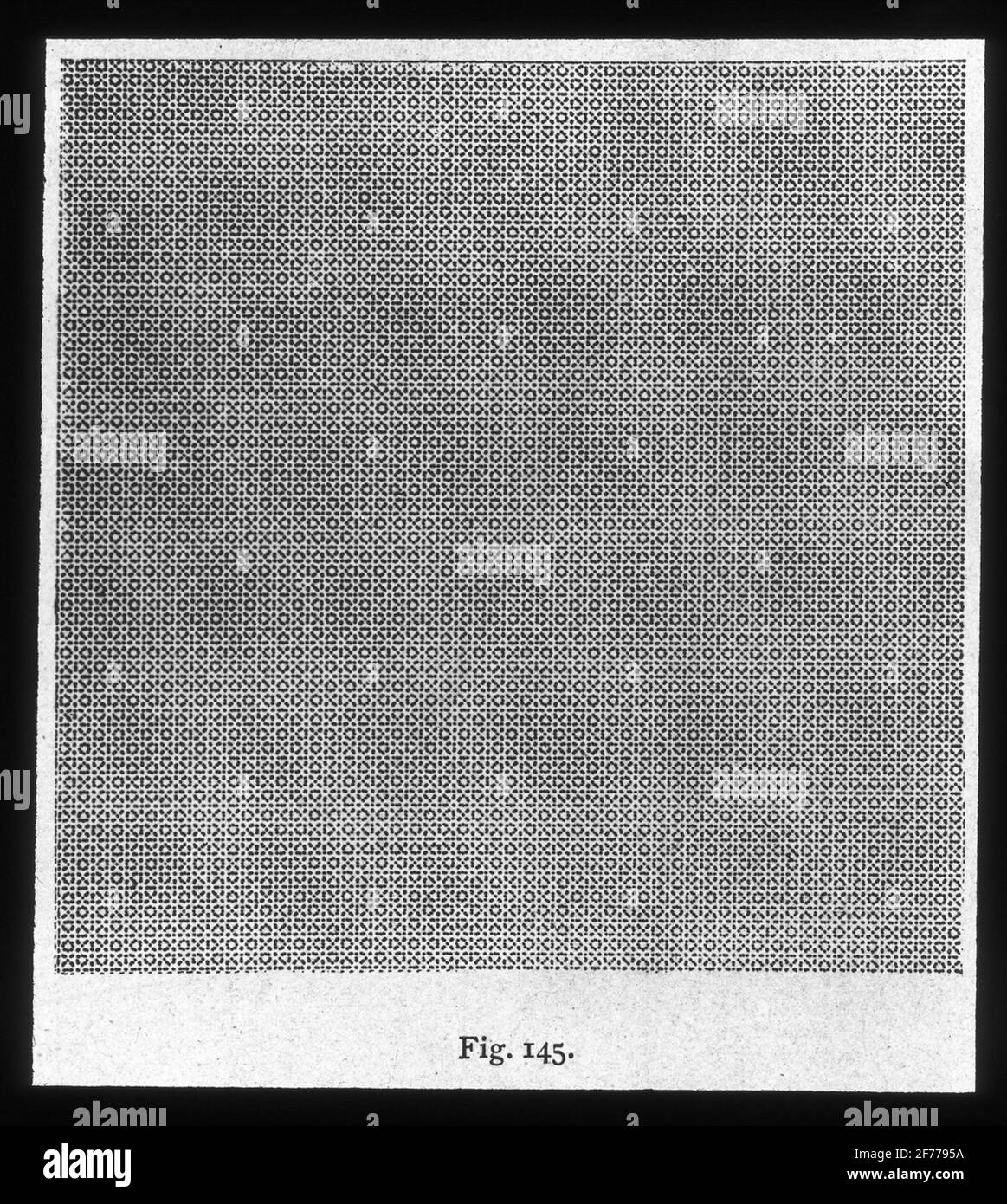 Skiopticon-Bild aus der Abteilung für Fotografie am Royal Institute of Technology. Verwendung durch Professor Helmer Bäckström als Vorlesungsmaterial. Bäckström war Schwedens erster Professor für Fotografie am Royal Institute of Technology in Stockholm 1948-1958.Moiré (Interferenzmuster) bei Farbdruck bei 45o-Winkel zwischen Rastermodi. Für weitere Informationen siehe: Bäckström, Helmer. Fotografisches Handbuch. Natur und Kultur. Stockholm. 1942. S. 1202-1203. Stockfoto
