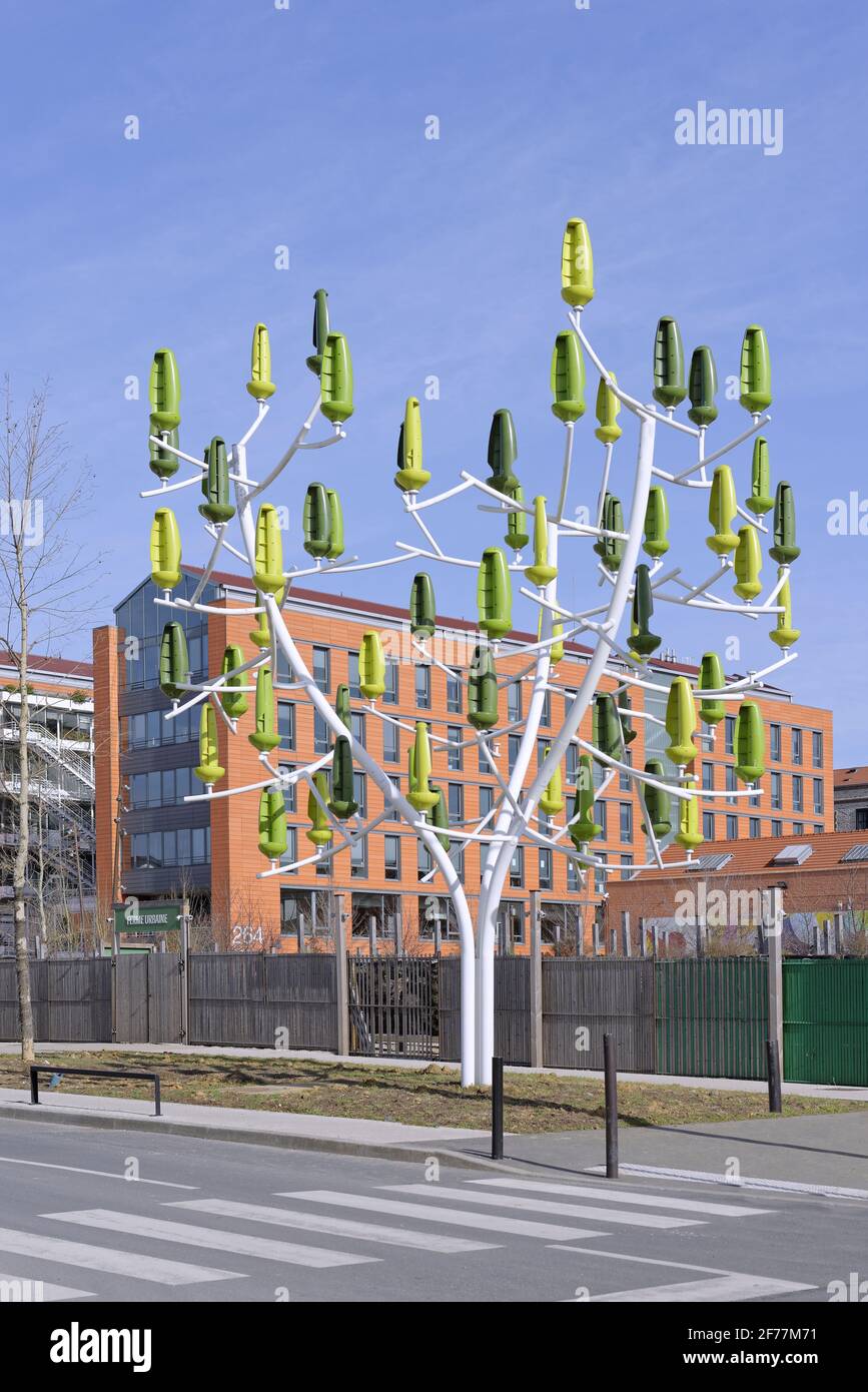 Frankreich, seine-Saint-Denis (93), Aubervilliers, der Windbaum, die Windturbine der Firma Newwind Stockfoto