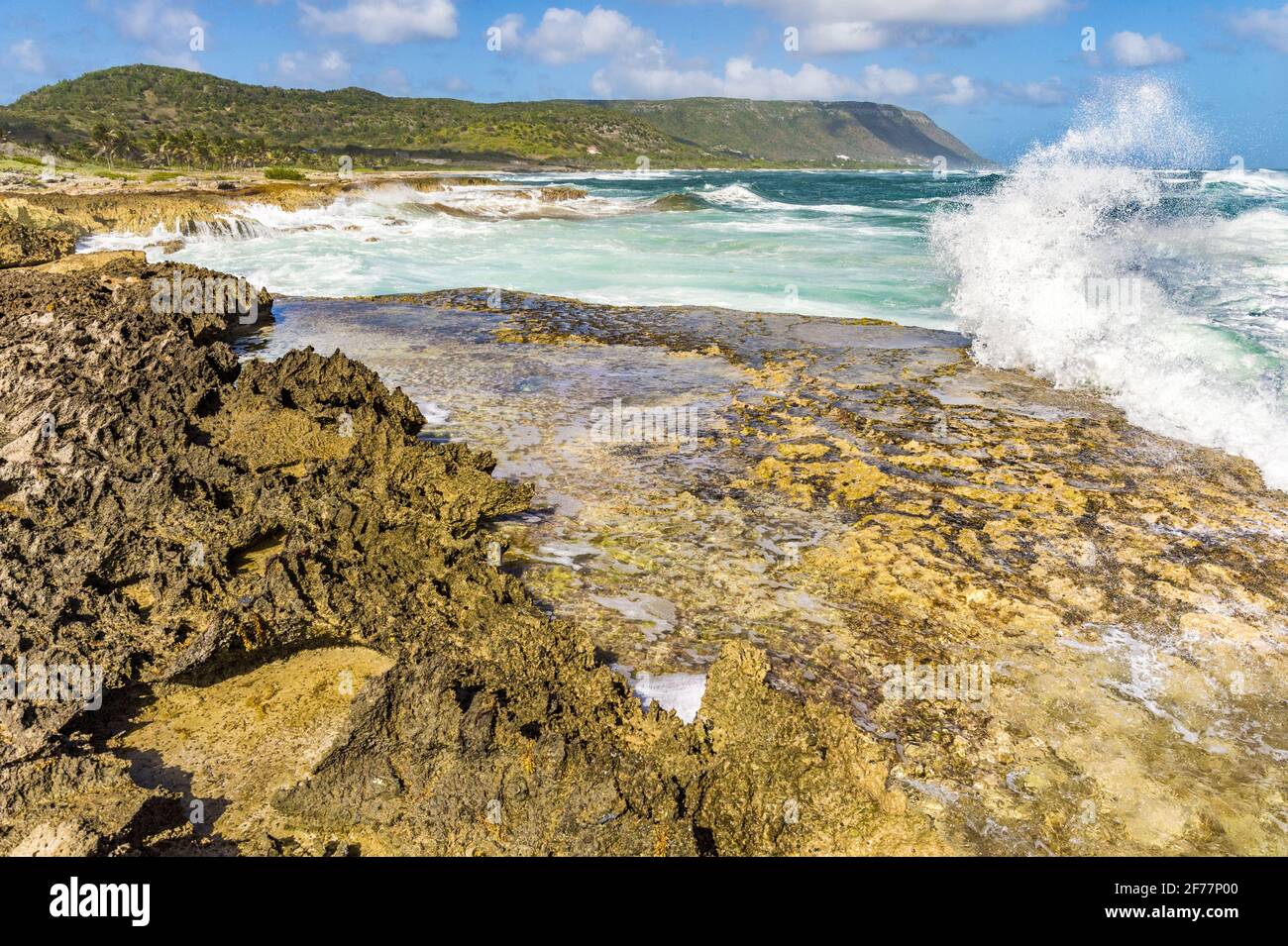 Frankreich, Karibik, Französisch-Westindien, Guadeloupe, Insel La Désirade, Beausejour, Blick auf die Küste der Südspitze der Insel Stockfoto