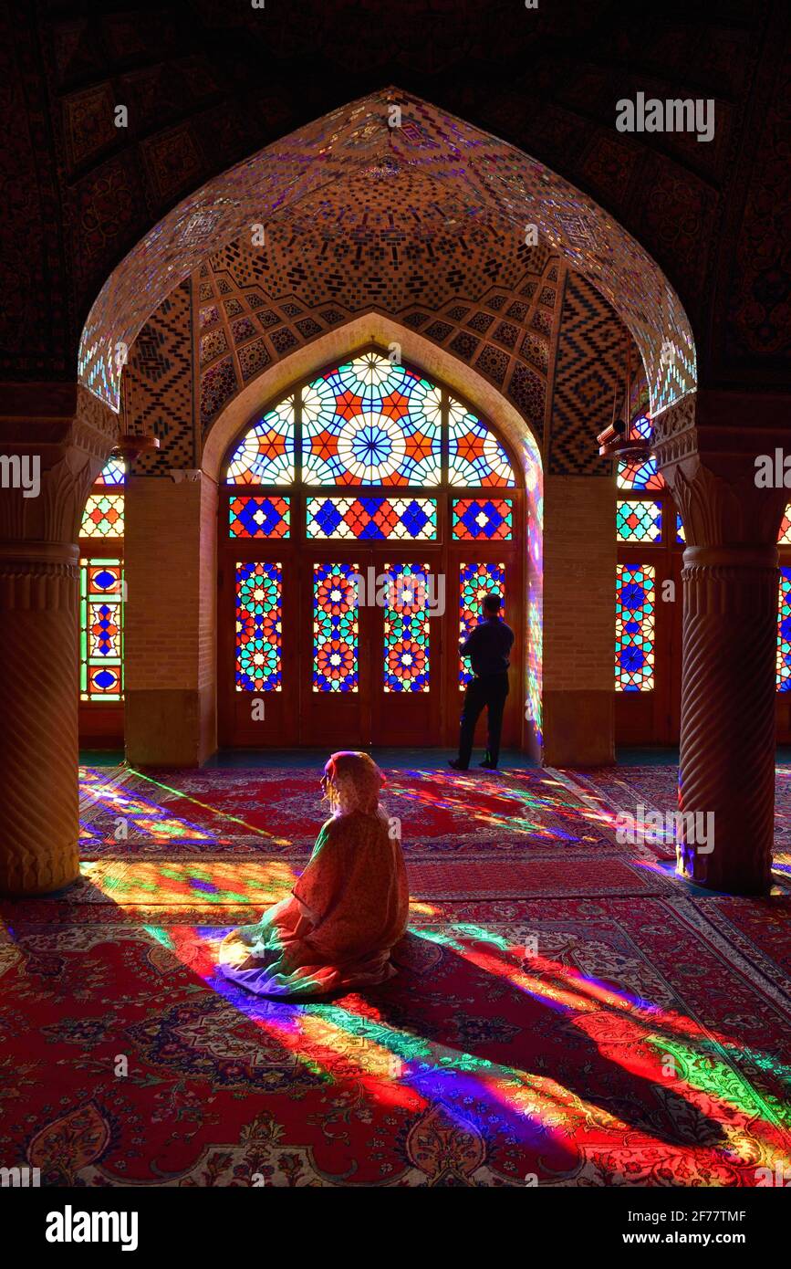 Iran, Shiraz, Nasir-ol-Molk Moschee (Rosa Moschee) Stockfoto