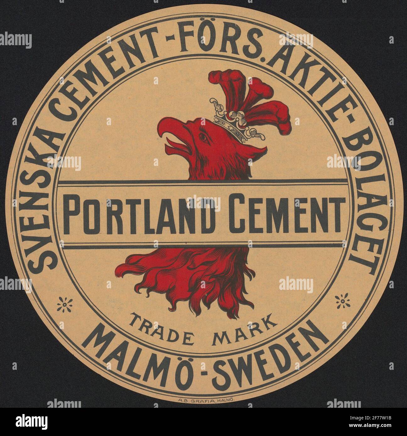 Fabrikmarke für Zementsäcke. Schwedische Zementverkaufsgesellschaft. Portlandzement. Stockfoto