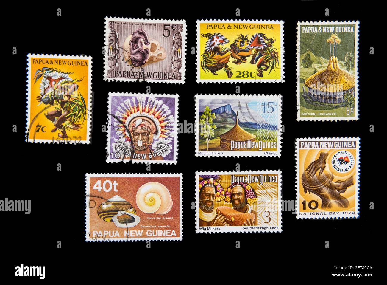Papua-Neuguinea, Port Moresby, Briefmarken, traditionelle Körperkleidung Stockfoto