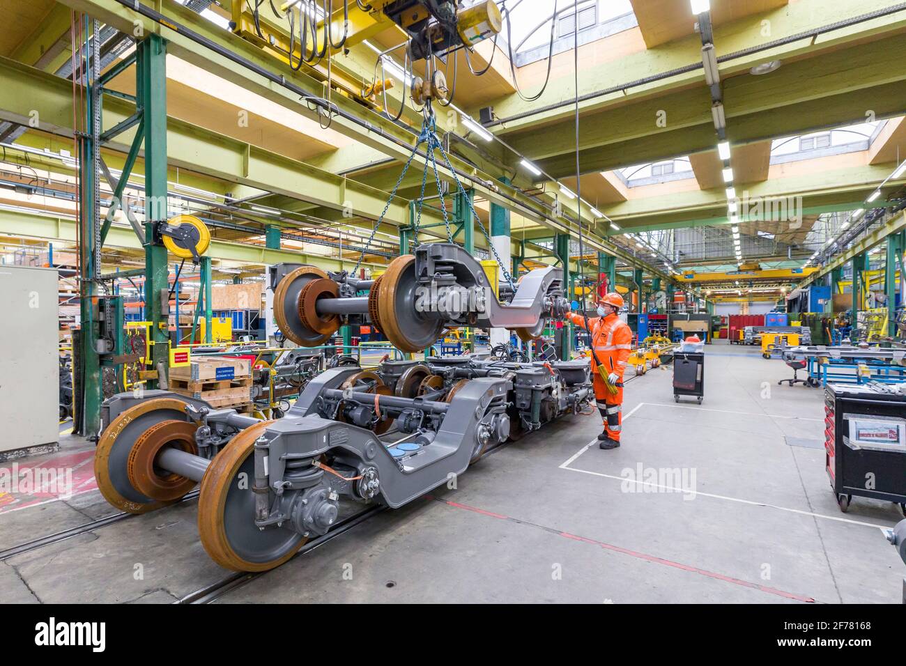 Frankreich, Indre et Loire, Saint-Pierre-des-Corps, SNCF Technicenter, das Industrietechnikcenter von Saint-Pierre-des-Corps, ist spezialisiert auf die komplette Renovierung von S-Bahnen in der Region Île de France, die ihre Lebensdauer verdoppelt, 650 Mitarbeiter aus rund 40 Gewerken arbeiten auf diesem 14 ha großen Gelände Stockfoto