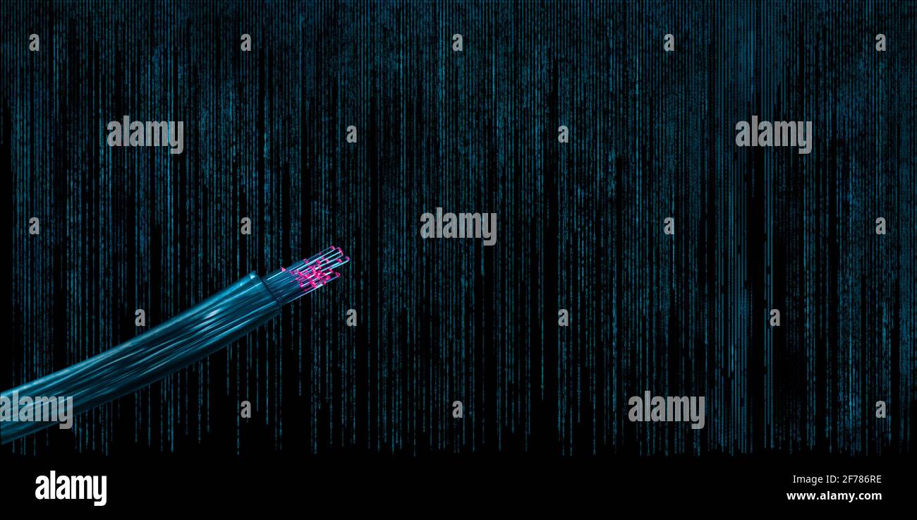 Digitale Informationen über Glasfaserkabel Stockfoto