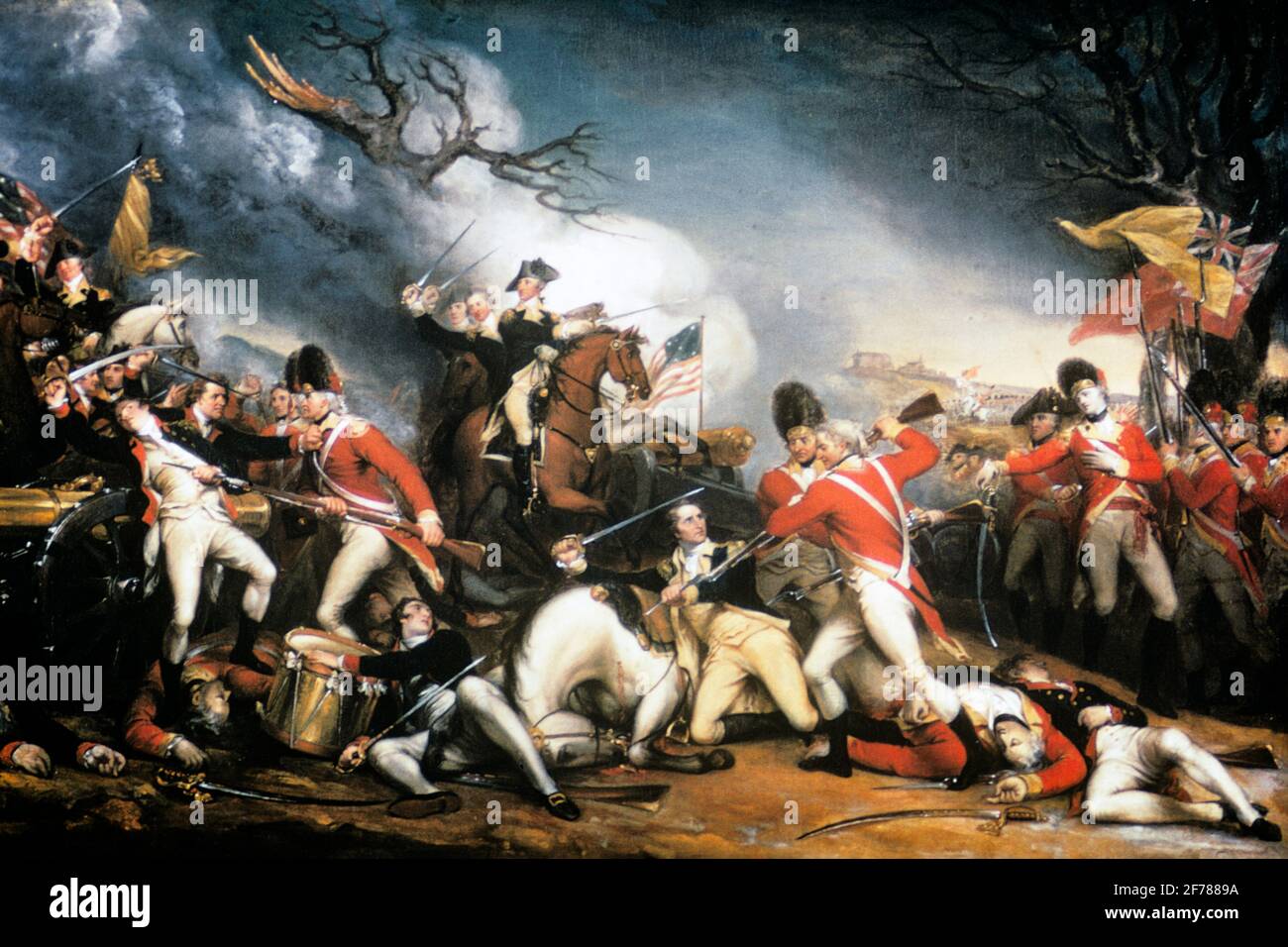 1700ER 1770ER TODESGENERAL MERCER KÄMPFT GEGEN PRINCETON NJ JANUAR 12 1777 AMERIKA REVOLUTIONÄRER KRIEG GEMÄLDE VON JOHN TRUMBULL - KA3749 HAR001 HARS 1777 KOLONIEN WAFFEN 1700S HAR001 ALTMODISCH Stockfoto