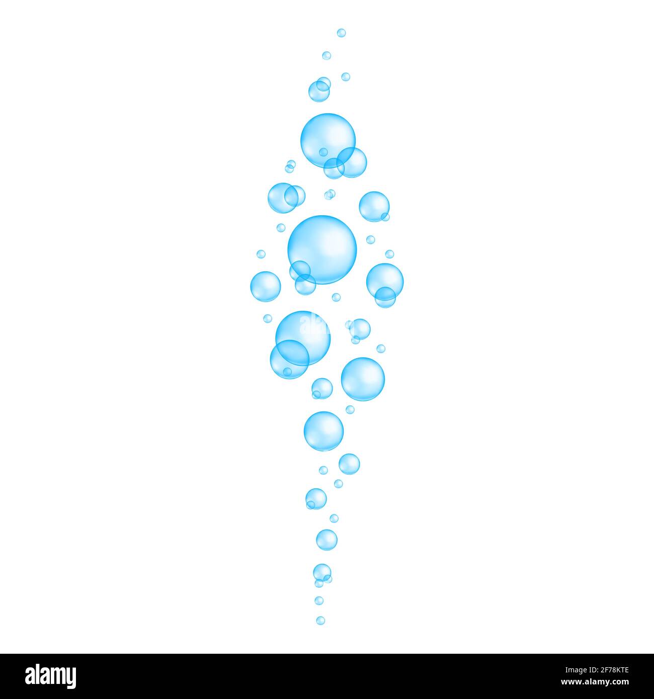 Blaue Unterwasserblasen. Aquarium oder Meerwasser Stream, Bad sud, Seife oder Reinigungsmittel Schaum, kohlensäurehaltige Getränk Wirkung. Vektor-realistische Darstellung. Stock Vektor
