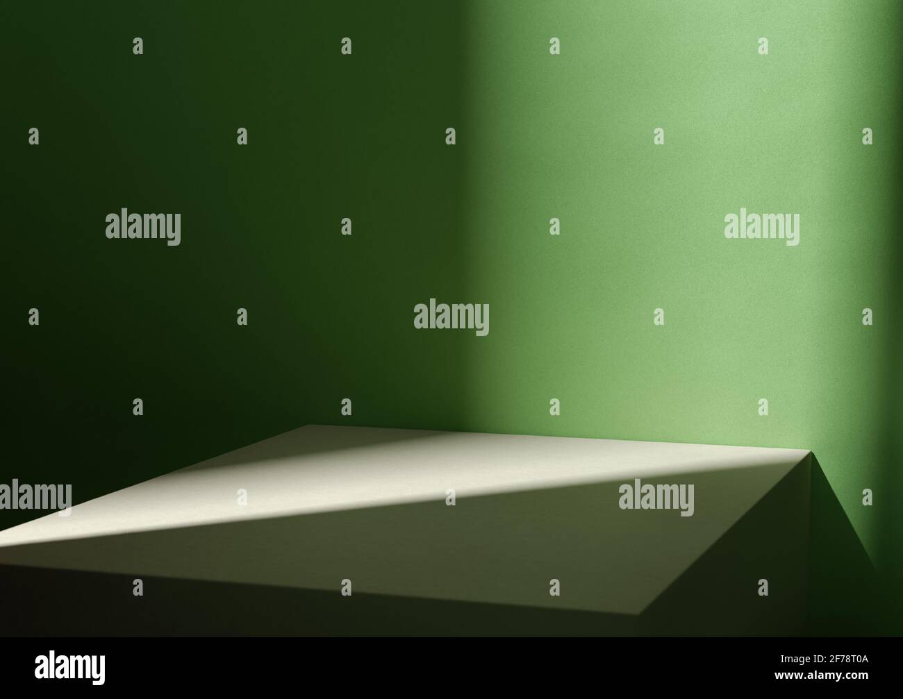Dünner Lichtstreifen, der horizontal geteilten Hintergrund beleuchtet. Weiß  und grün. Produkthintergrund für Computerrendering Stockfotografie - Alamy