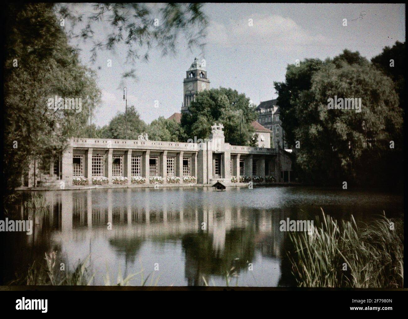 AGFA Autochrom. Stadtpark. Vielleicht in Berlin. Stockfoto