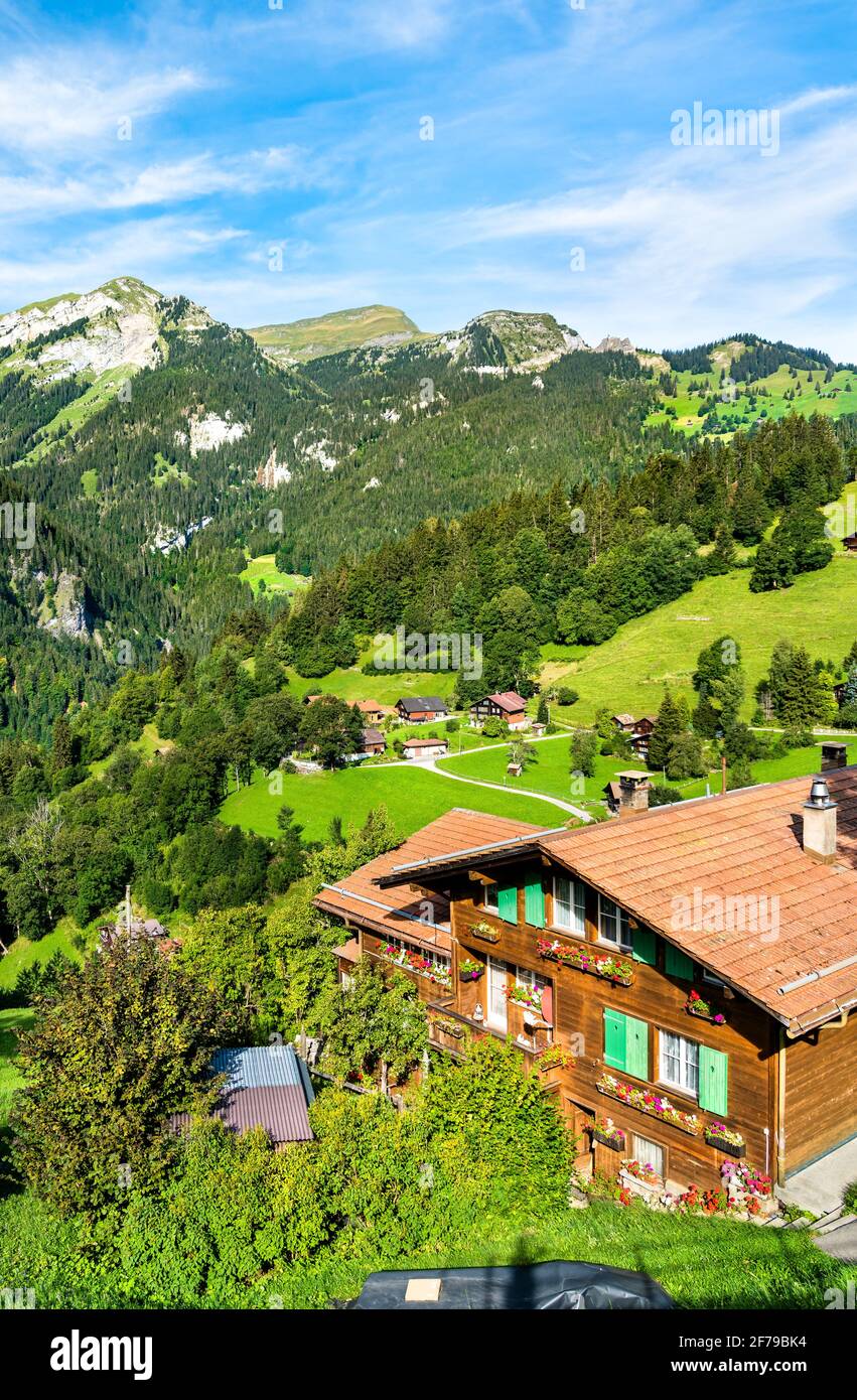 Traditionelle Holzhäuser in Wengen, Schweiz Stockfoto