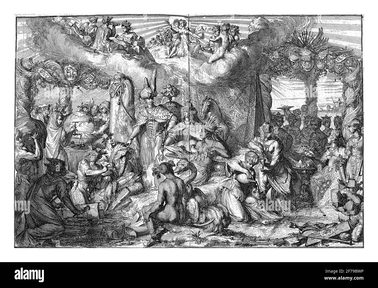 Time of Peace Between the Peoples, Romeyn de Hooghe, 1674, Vintage-Gravur. Stockfoto