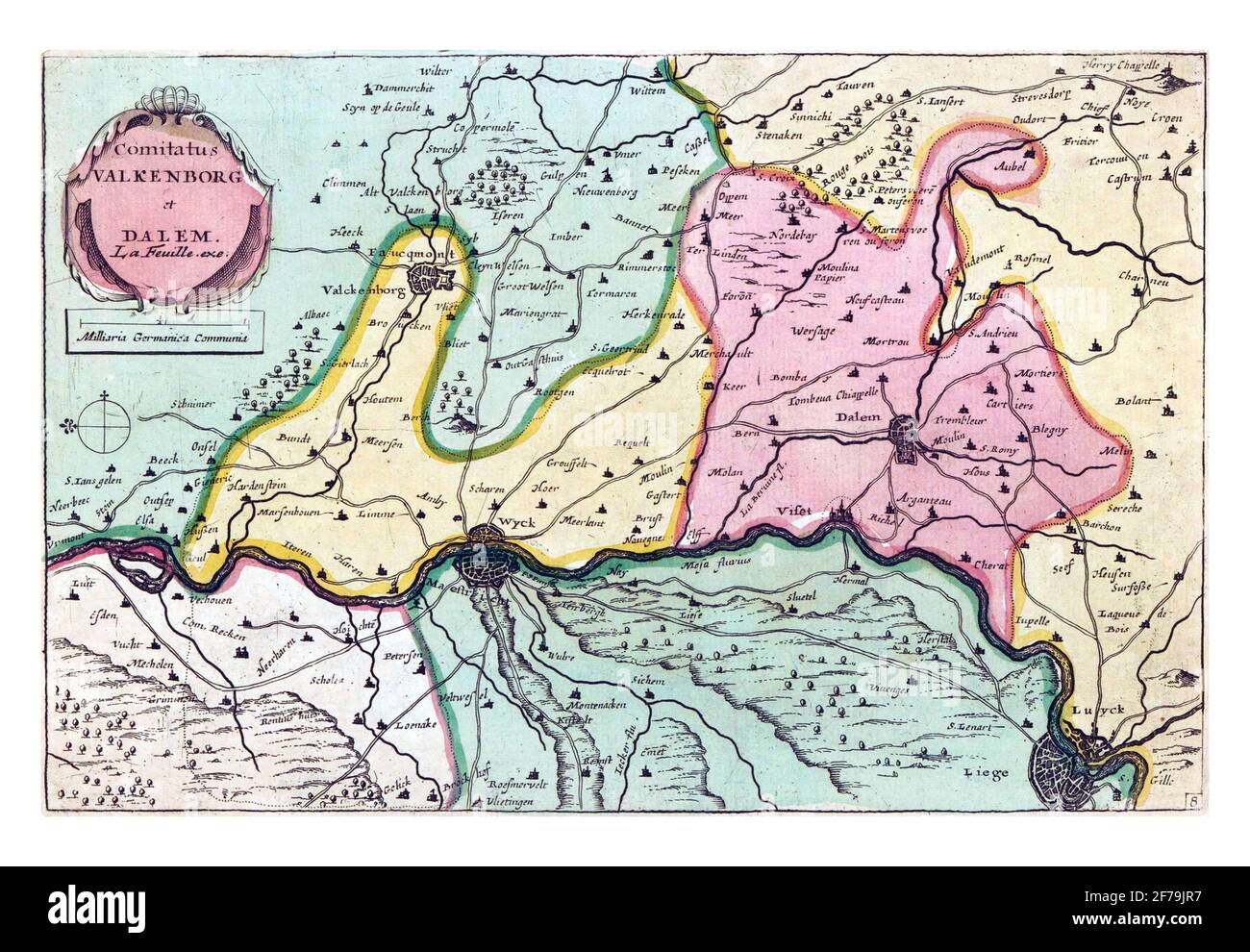 Karte von Valkenburg und Dalhem, Vintage-Gravur. Stockfoto