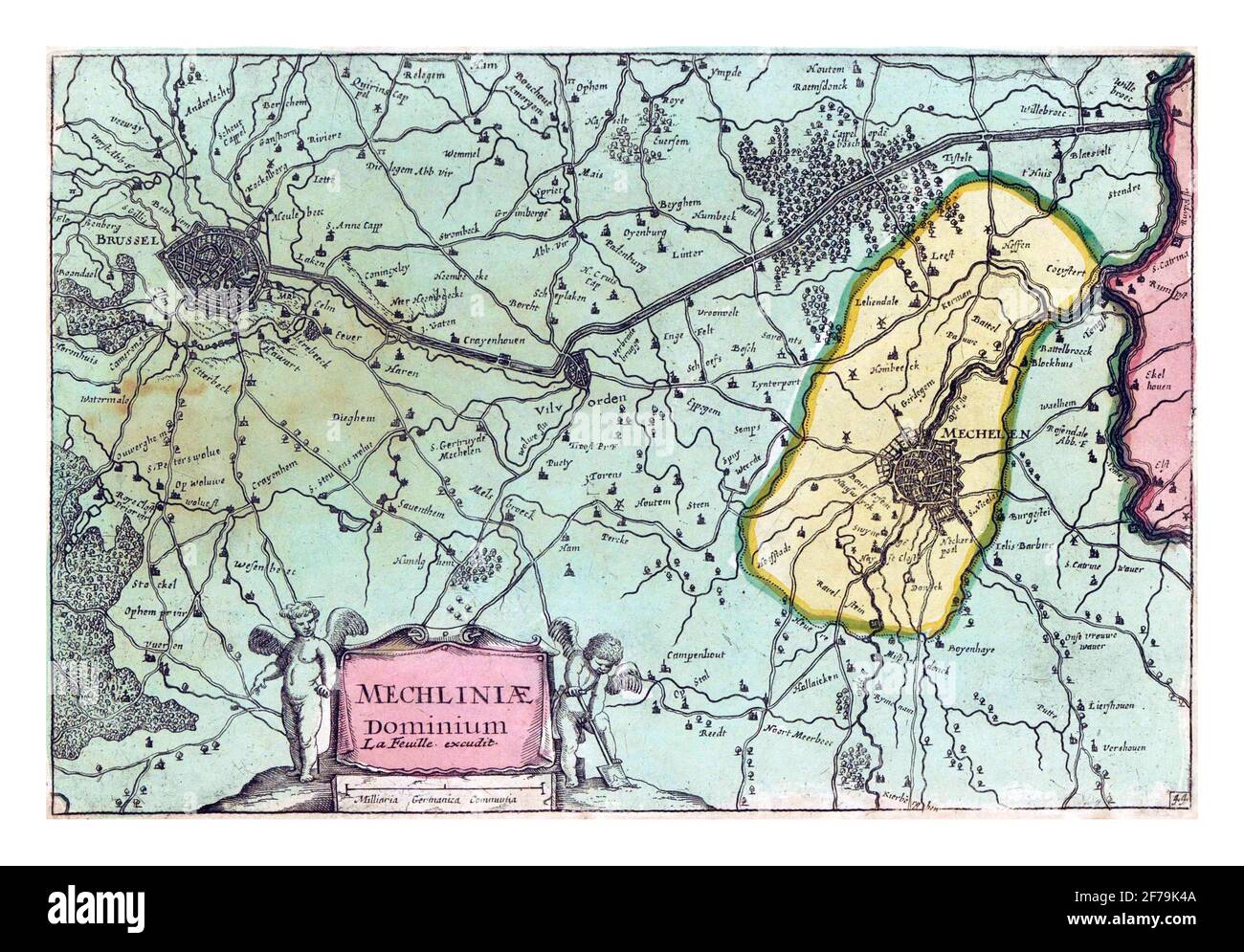Karte der Herrlichkeit von Mechelen, Vintage-Gravur. Stockfoto