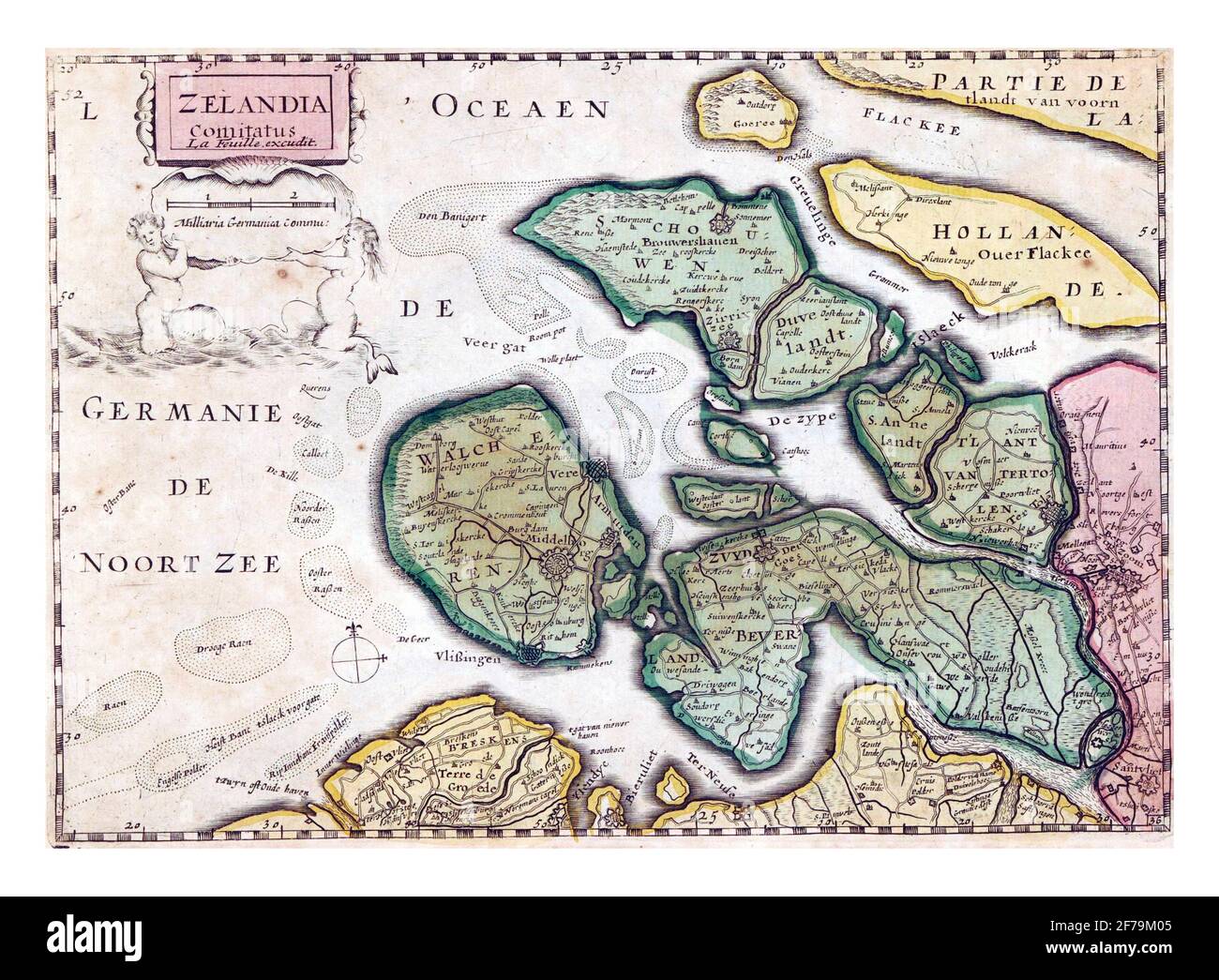 Karte der Grafschaft Zeeland, Vintage-Gravur. Stockfoto