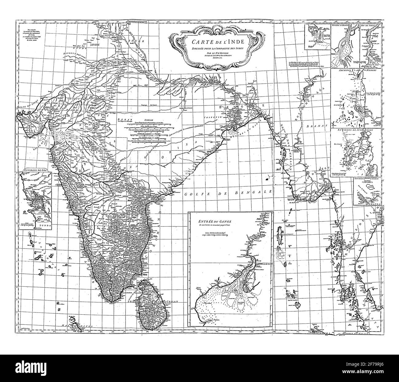 Karte von Indien und der Westküste Burmas, Vintage-Gravur. Stockfoto