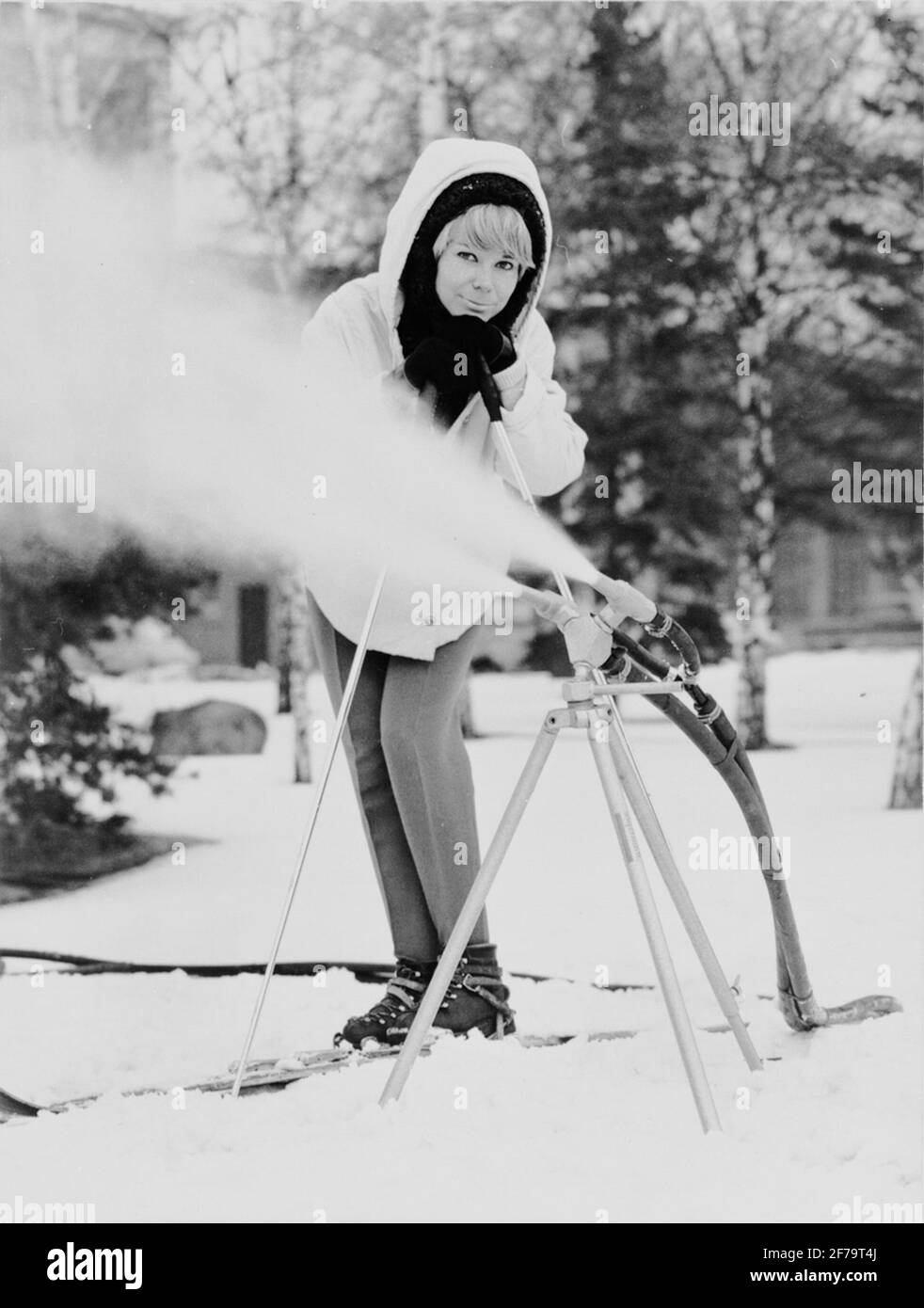 Skifahren in seinen verschiedenen Formen wurde an vielen Orten zu einem Volkssport entwickelt. Verschneite Jahreszeiten bedeuten jedoch große Probleme sowohl für die Praktiker des Sports als auch für die kommunalen und individuellen Organisationen, die verschiedene Skisporteinrichtungen betreiben. Die Schneekanone stellt somit ein hervorragendes Werkzeug dar, um Kontinuität im Schnee-Asset zu schaffen und kann daher als eine Form der Versicherung angesehen werden. Stockfoto