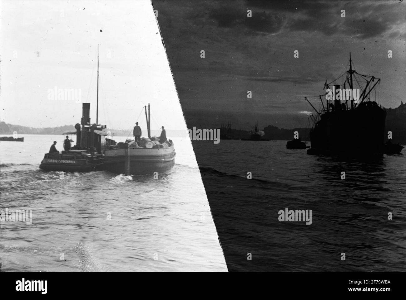 Skioptic image, ein Experiment: Das Bild auf Schiffen, die in zwei Hälften geteilt, eine Hälfte geschwächt sind. Stockfoto