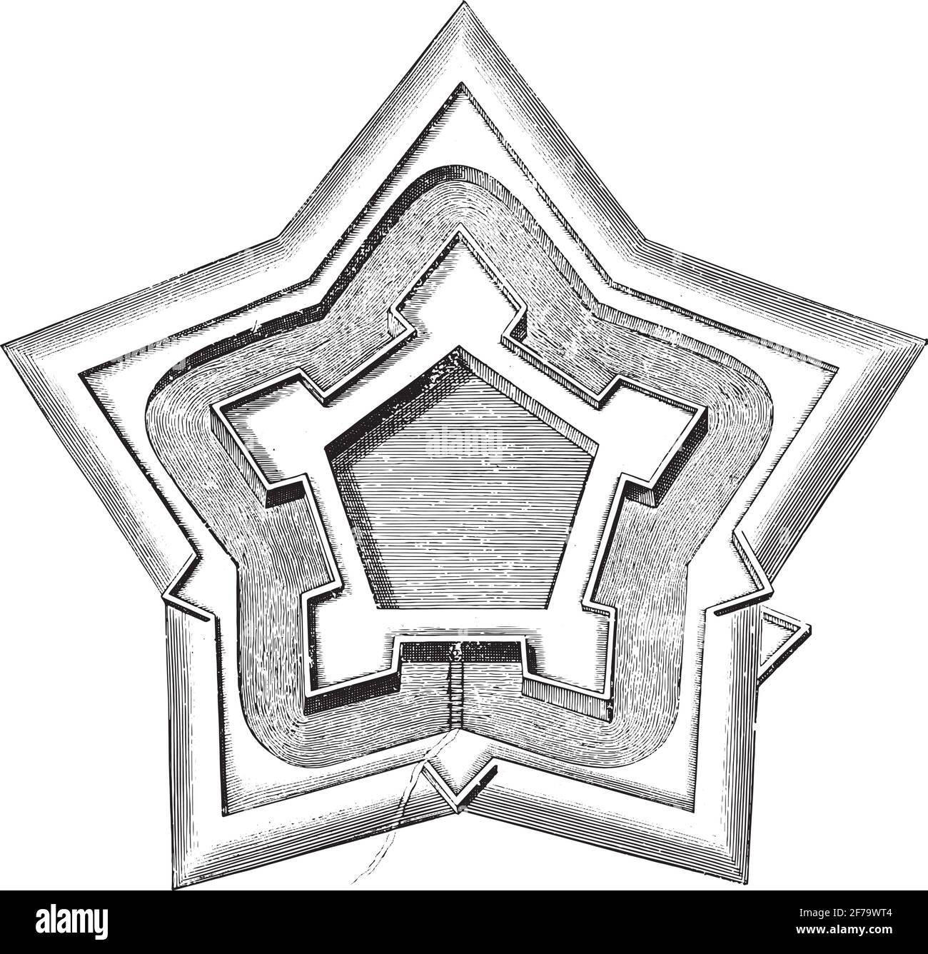 Eine spanische Festung außerhalb der Stadt, während der Belagerung durch die Staatsarmee unter Friedrich Henry, Vintage-Gravur. Stock Vektor