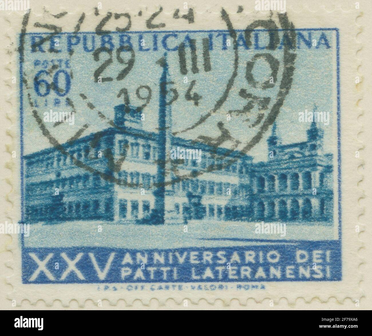 Die Briefmarke der philatelistischen Motivsammlung von Gösta Bodman begann 1950, die Briefmarke aus Italien, 1953. Bewegungen des Lateranans in Rom. „25-Jahres-Speicher 1928-1953“. Stockfoto