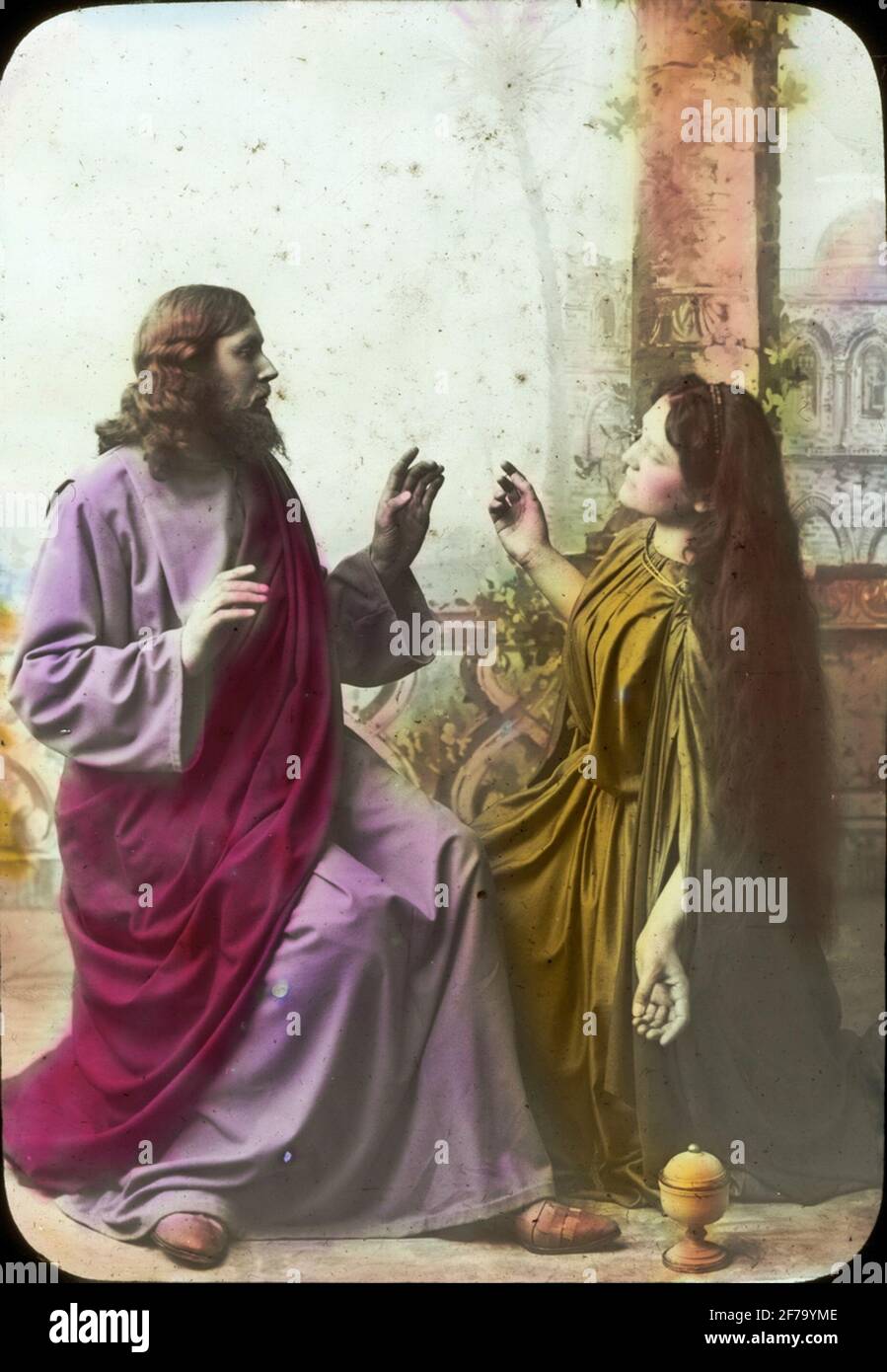 Lichtbild mit religiösen Motiven. Die Passionsspiele in Oberammergau 1900. Stockfoto