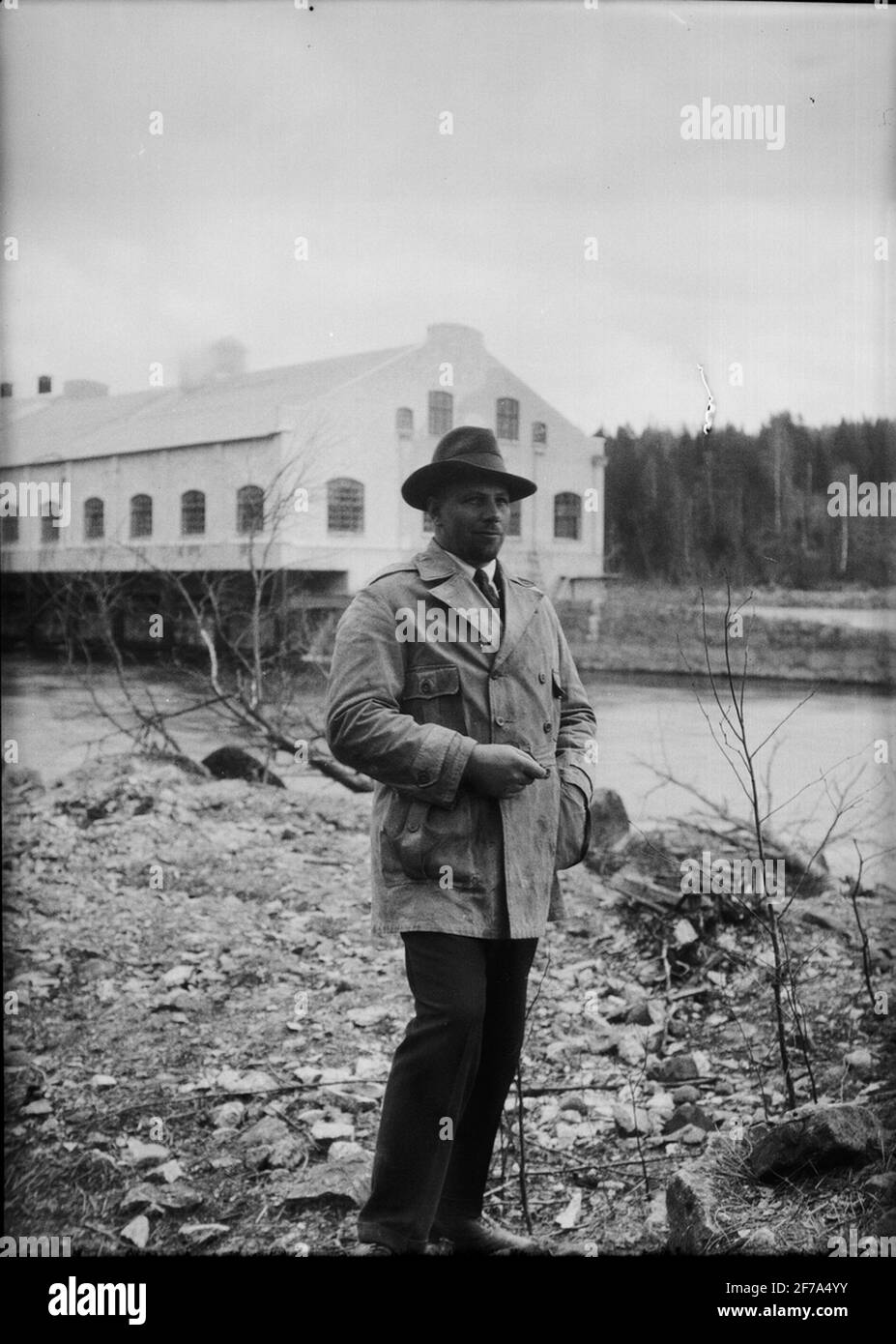 Bauherr: Bauunternehmen Contractor, Stockholm. Kraftwerk. Eine Person im Vordergrund. Stockfoto