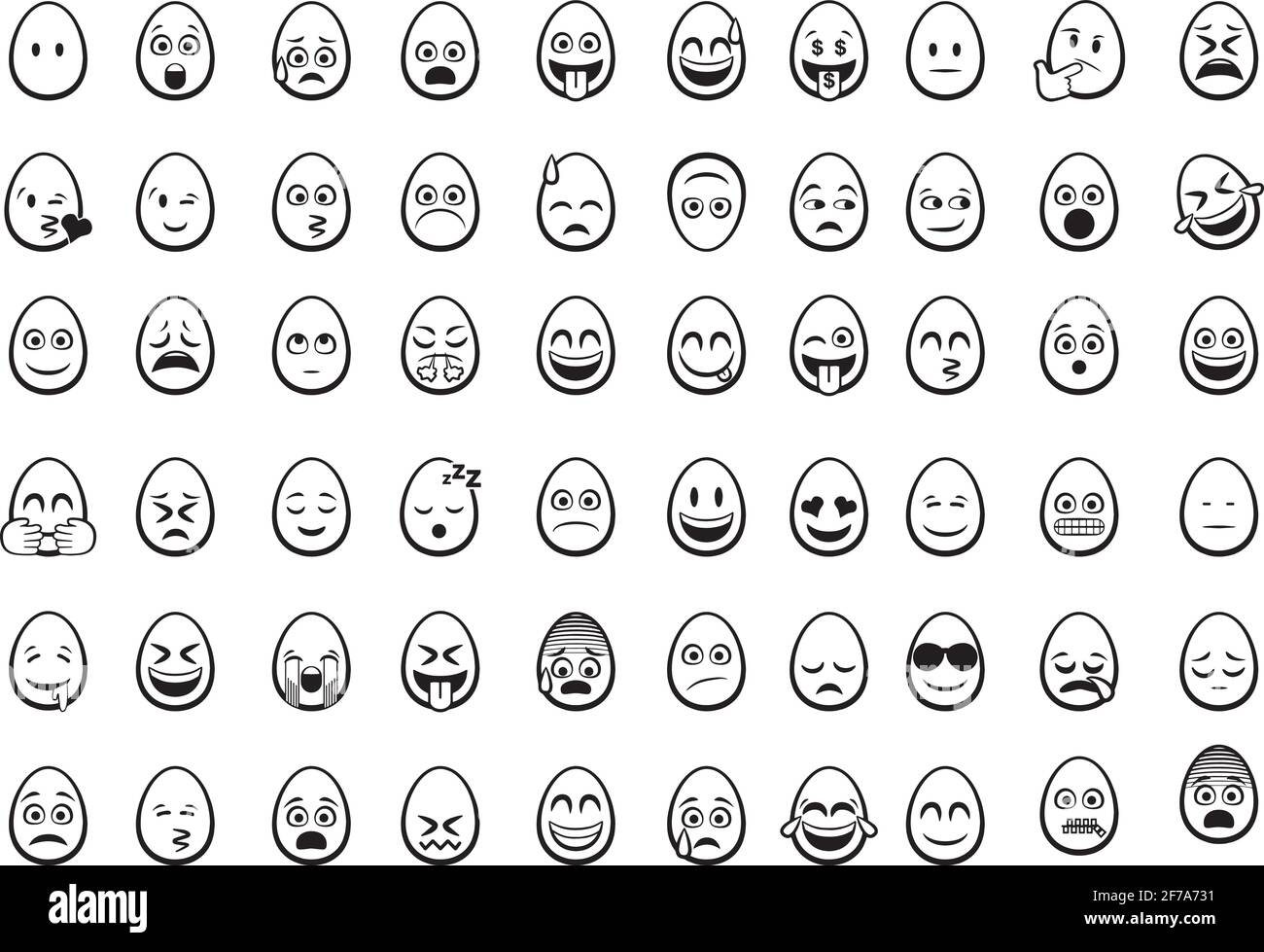 Emoji-Symbole für Eierkopf gesetzt. Eine Sammlung von Eierkopf-Emoji-Icons für iOS-, Android- und Web-Projekte. Stock Vektor
