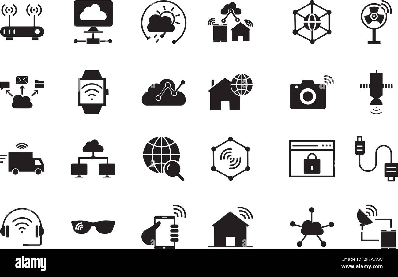 Symbole für das Internet der Dinge eingestellt. Eine Sammlung von Icons für das Internet der Dinge für iOS, Android und Web-Projekte. Symbole für das Internet der Dinge sind solide Stock Vektor