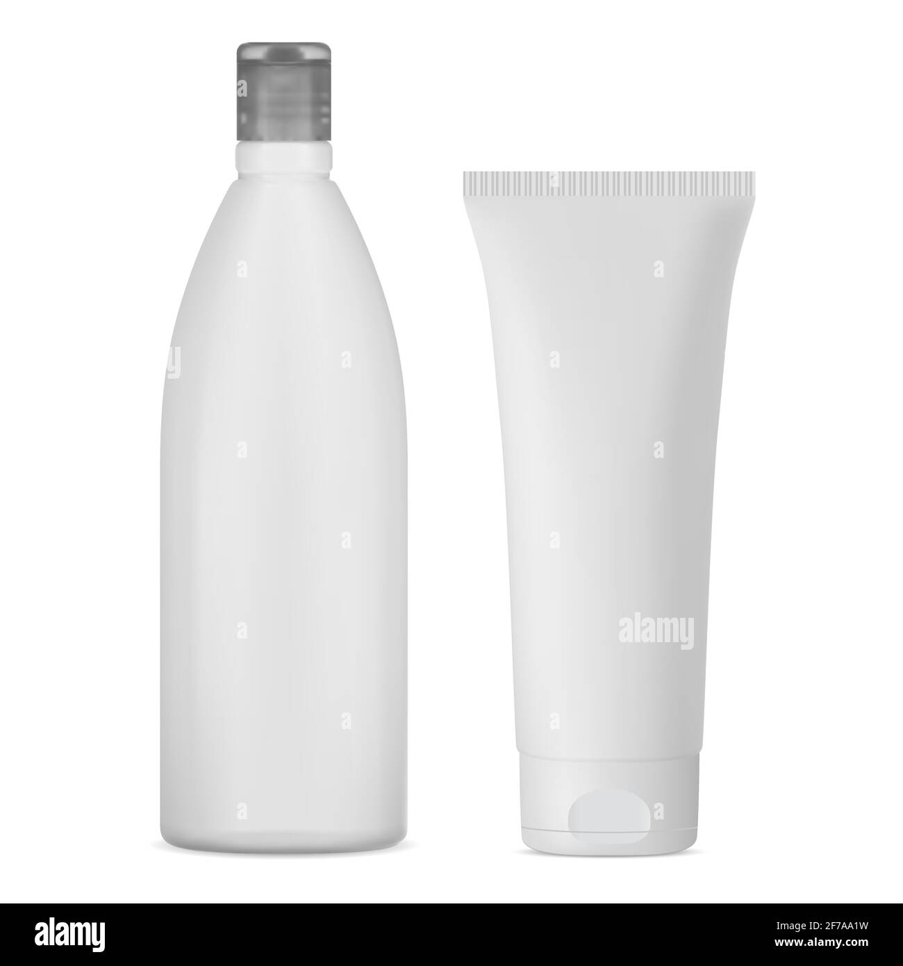 Weißes Shampoo Flasche Mockup. Kosmetische Creme Tube für Zahnpasta oder Gesichtsgel. Haarlotion Flasche, Duschprodukt. Schönheitsbehälter für das Gesicht. Medizinisches pvc Stock Vektor