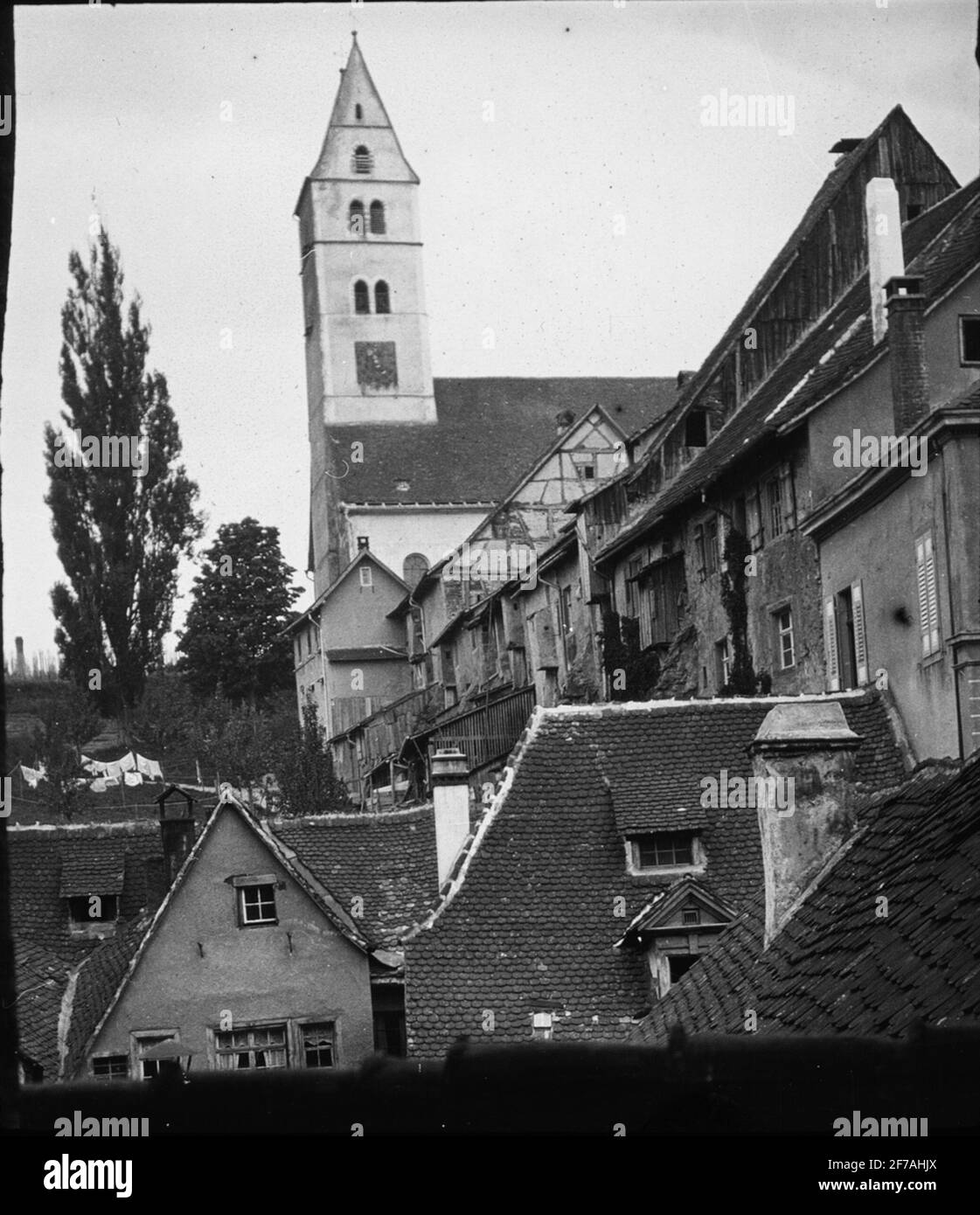 SkiopT-Ikonenbild mit Motiven der Kirche Mariä Heimsuchung in Meersburg.das Bild wurde in Karton mit der Aufschrift: The Journey in 1906 gespeichert. Konstanz 1. Meersbug 6. Stockfoto
