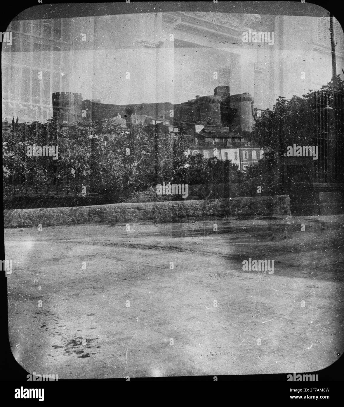 Skiopticone-Bild mit Motiven von Avignon. Palast des Papstes. Stockfoto