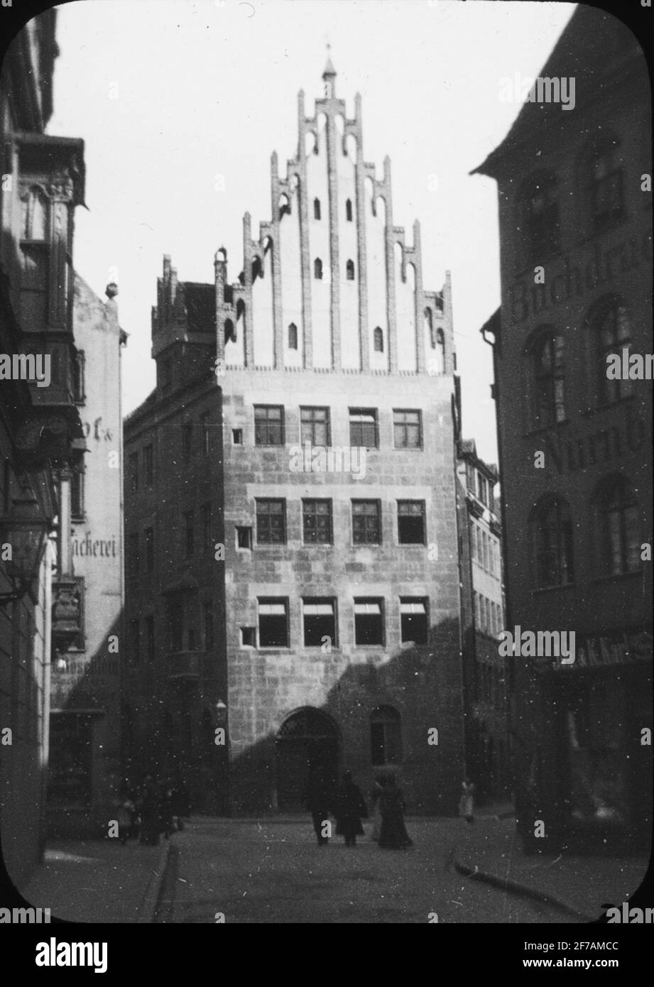 Skiopticone-Bild mit Motiven von Häusern in Nürnberg. Das Bild wurde in Karton mit der Aufschrift: Nürnberg gespeichert. X. Stockfoto