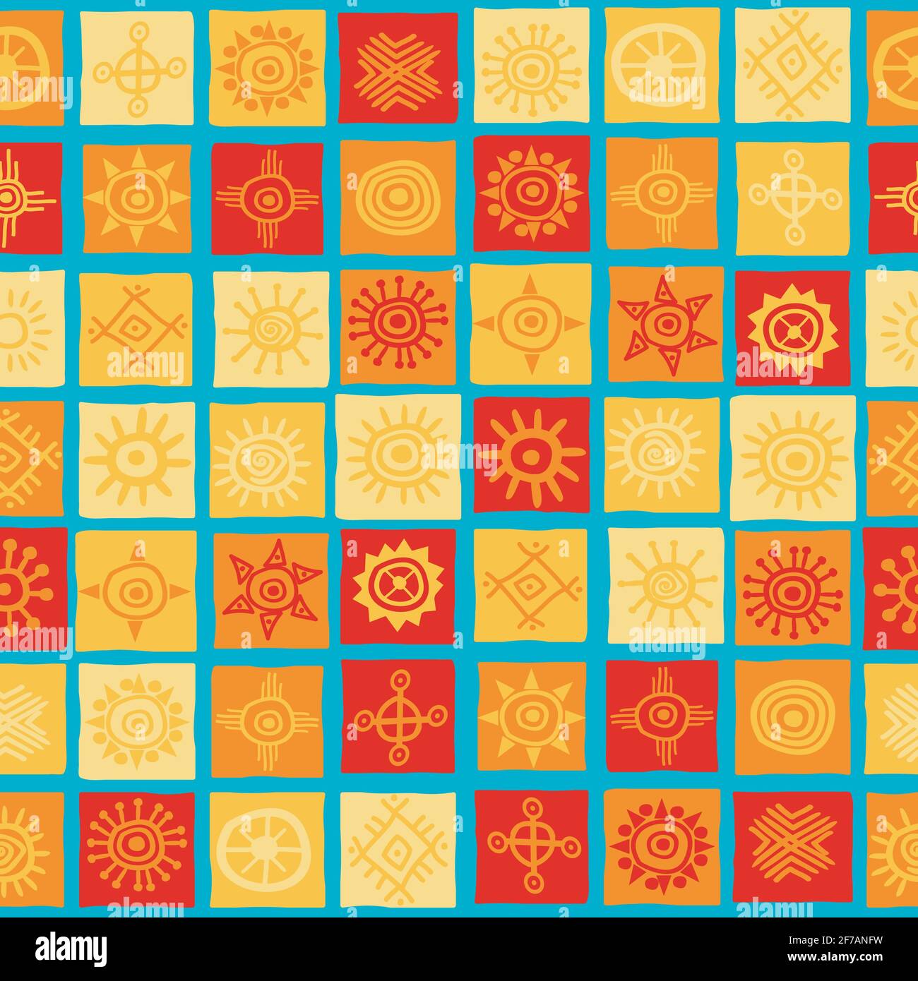 Sun Symbole auf Plätzen nahtlose Hintergrund Stock Vektor