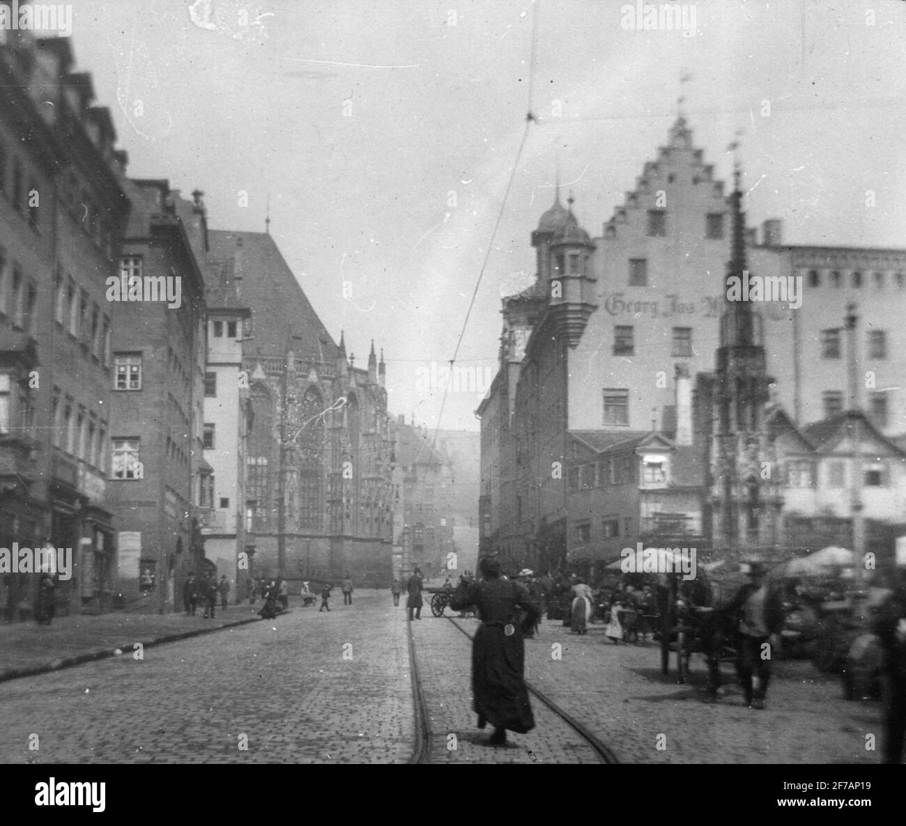 Skioptisches Bild mit Motiven aus Nürnberg. Das Bild wurde in Karton mit der Aufschrift: Nürnberg gespeichert. Xi. Stockfoto